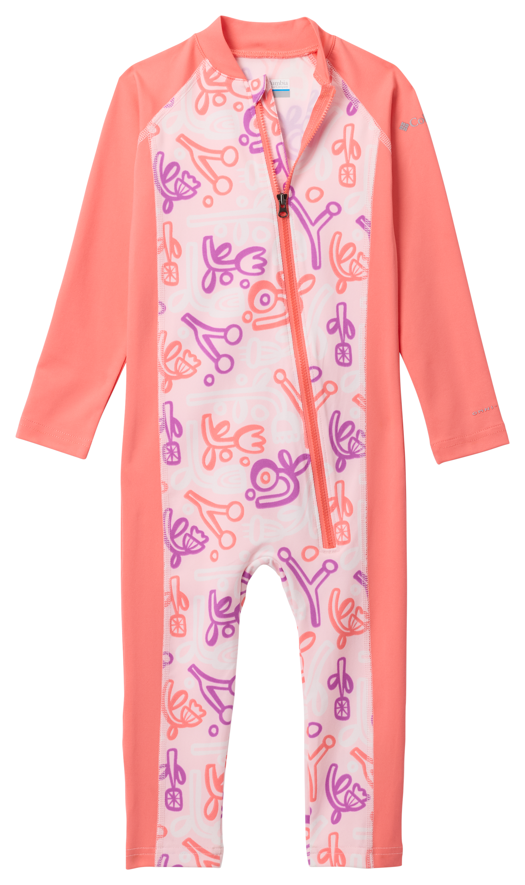 Image of Columbia Sandy Shores II Long-Sleeve Sunsuit for Babies - Satin Pink Marker Made/Hot Coral - 18-24 Months