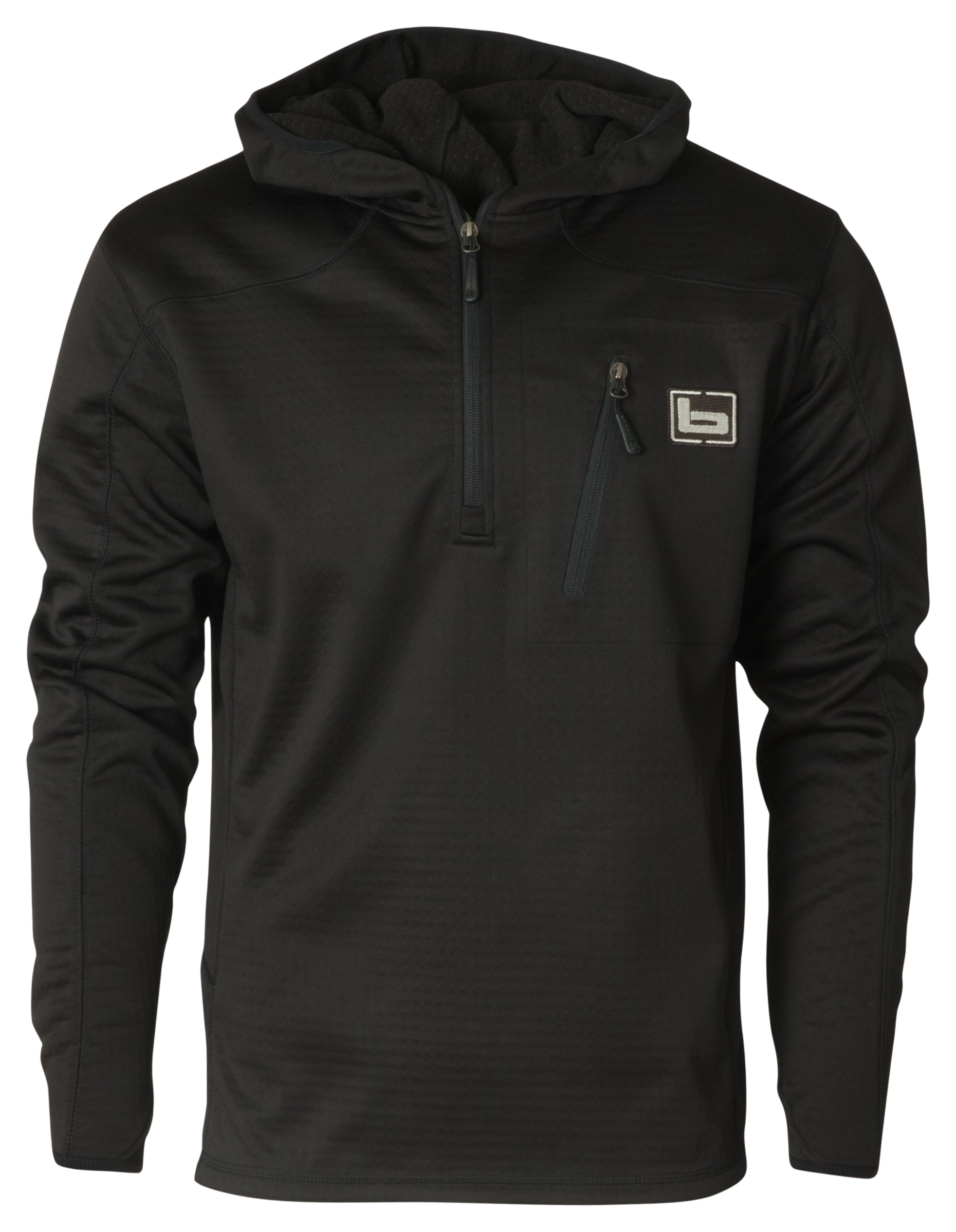 Image of Banded Hooded Mid-Layer Fleece Quarter-Zip Pullover - Black - 2XL