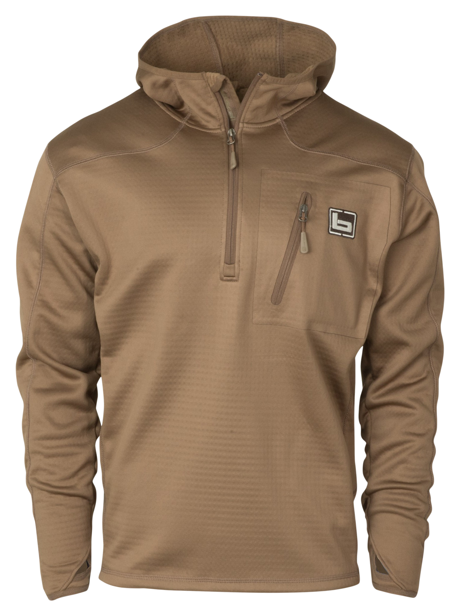 Image of Banded Hooded Mid-Layer Fleece Quarter-Zip Pullover - Marsh Brown - 3XL