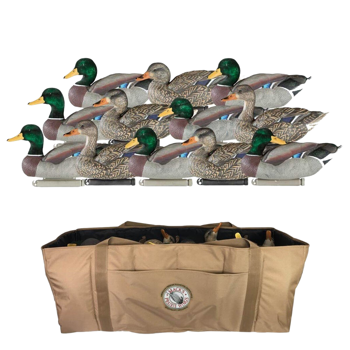 Image of Dakota X-treme Flocked Head Mallard Duck Decoys 12 Pack With Deluxe 12 Slot Bag