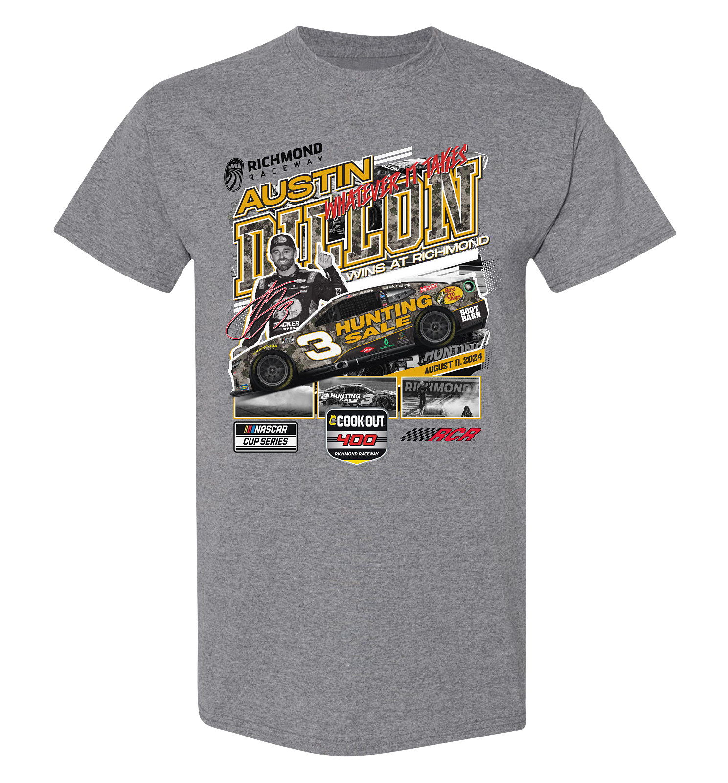 Image of NASCAR Austin Dillon Richmond Win Short-Sleeve T-Shirt for Men - Graphite Heather