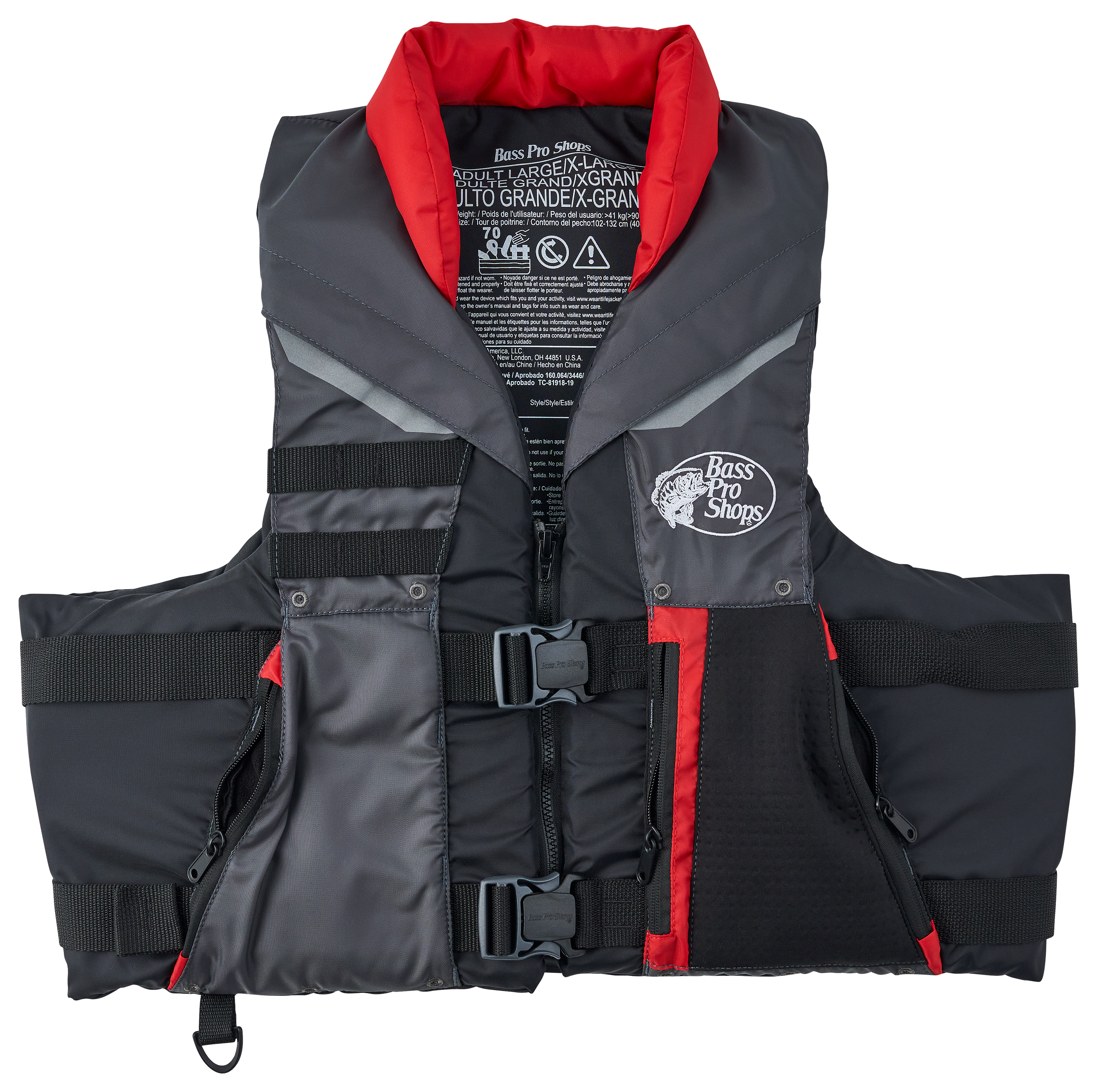 Image of Bass Pro Shops Deluxe Fishing Life Vest - Black/Grey - 2XL/4XL