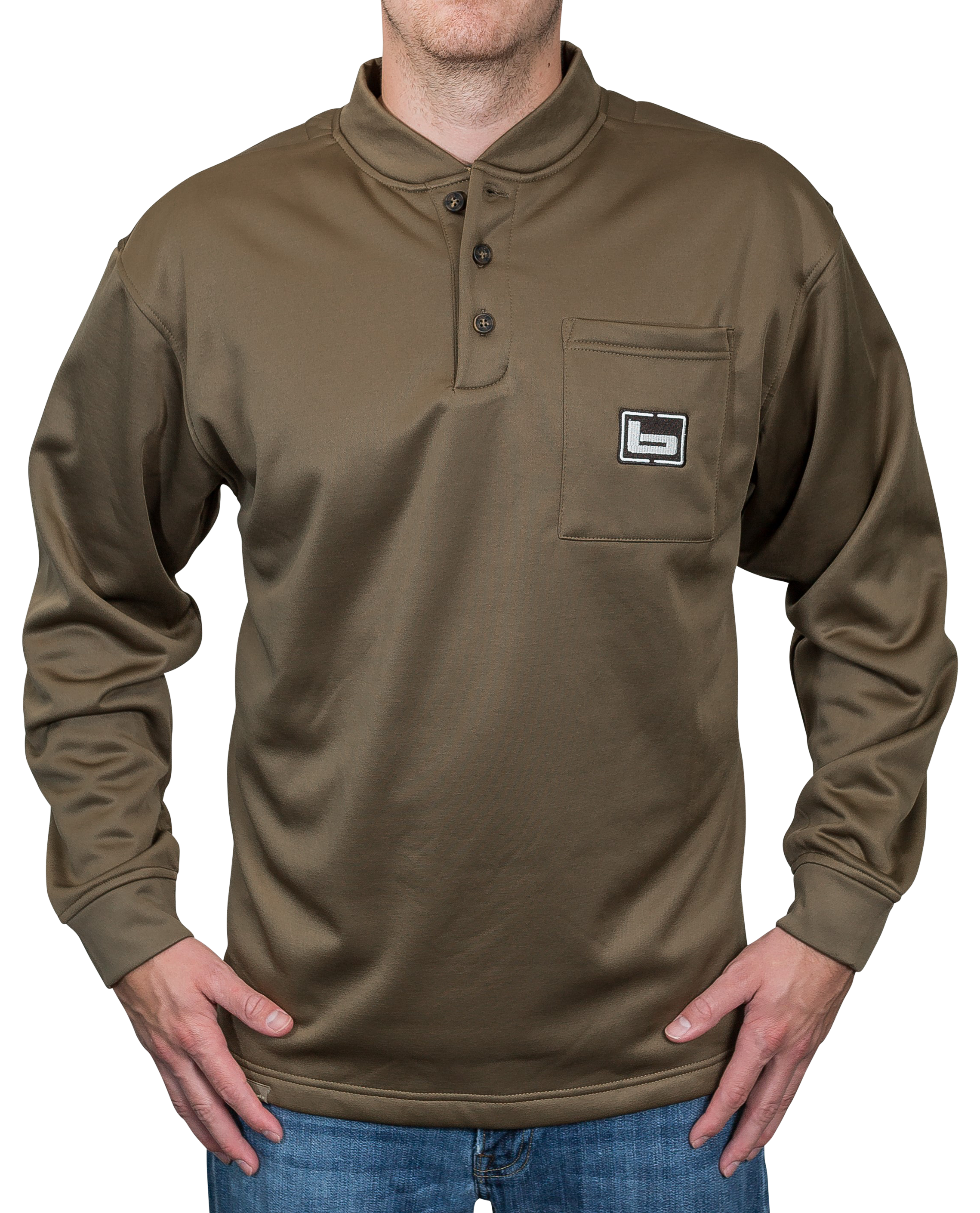 Image of Banded Tec Fleece Henley Shirt - Spanish Moss - XL