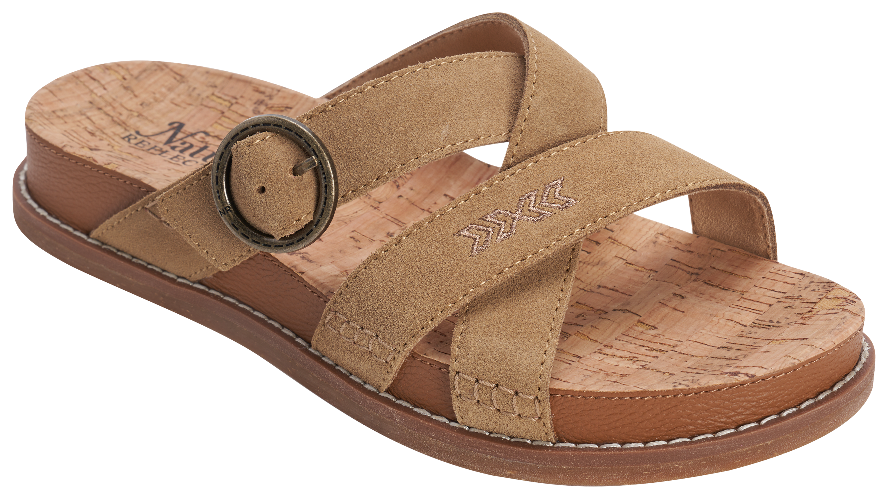 Image of Natural Reflections Willow Cork Cross Sandals for Women - Travertine