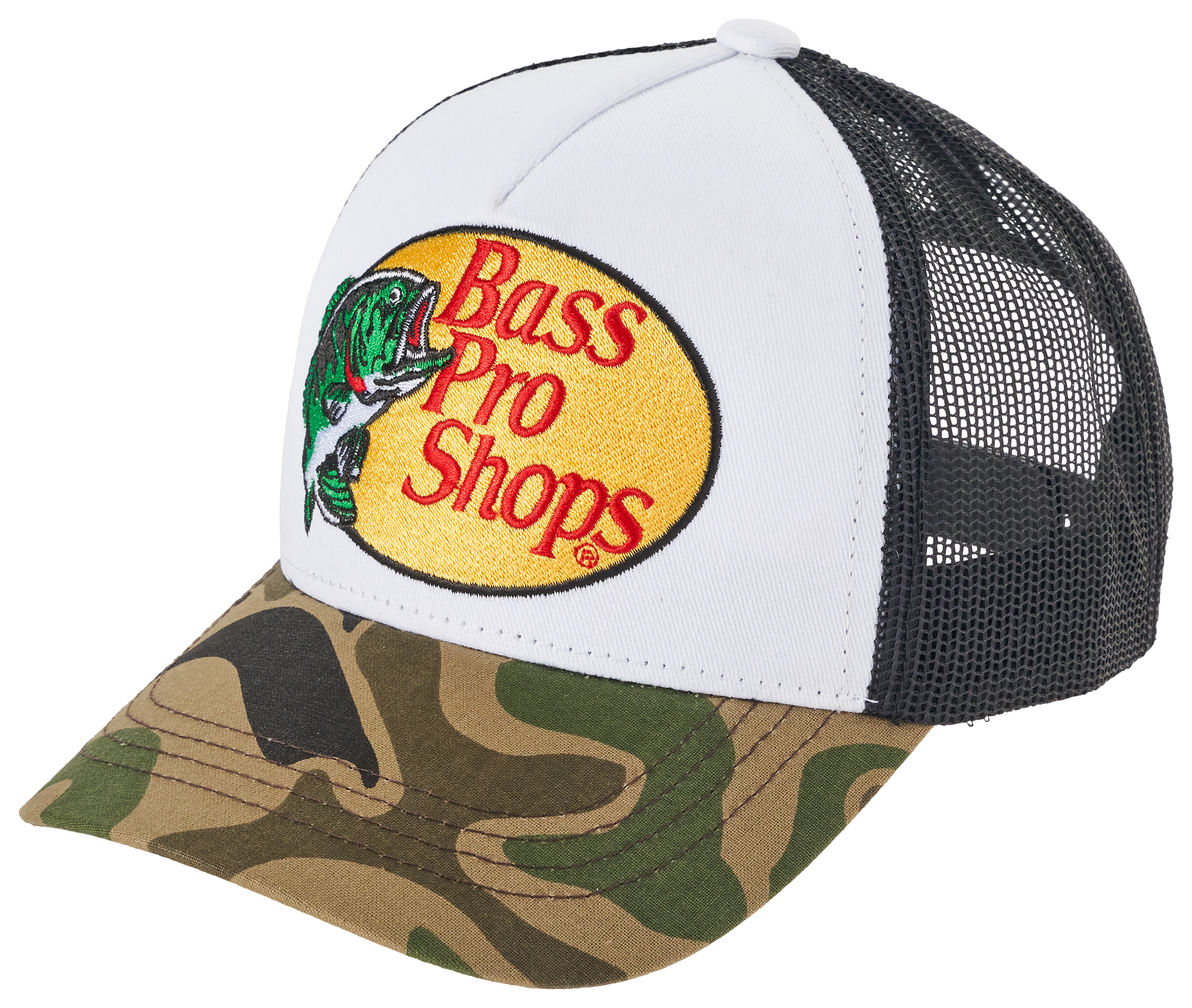Image of Bass Pro Shops Logo Mesh-Back Cap for Kids - White/Black/Camo