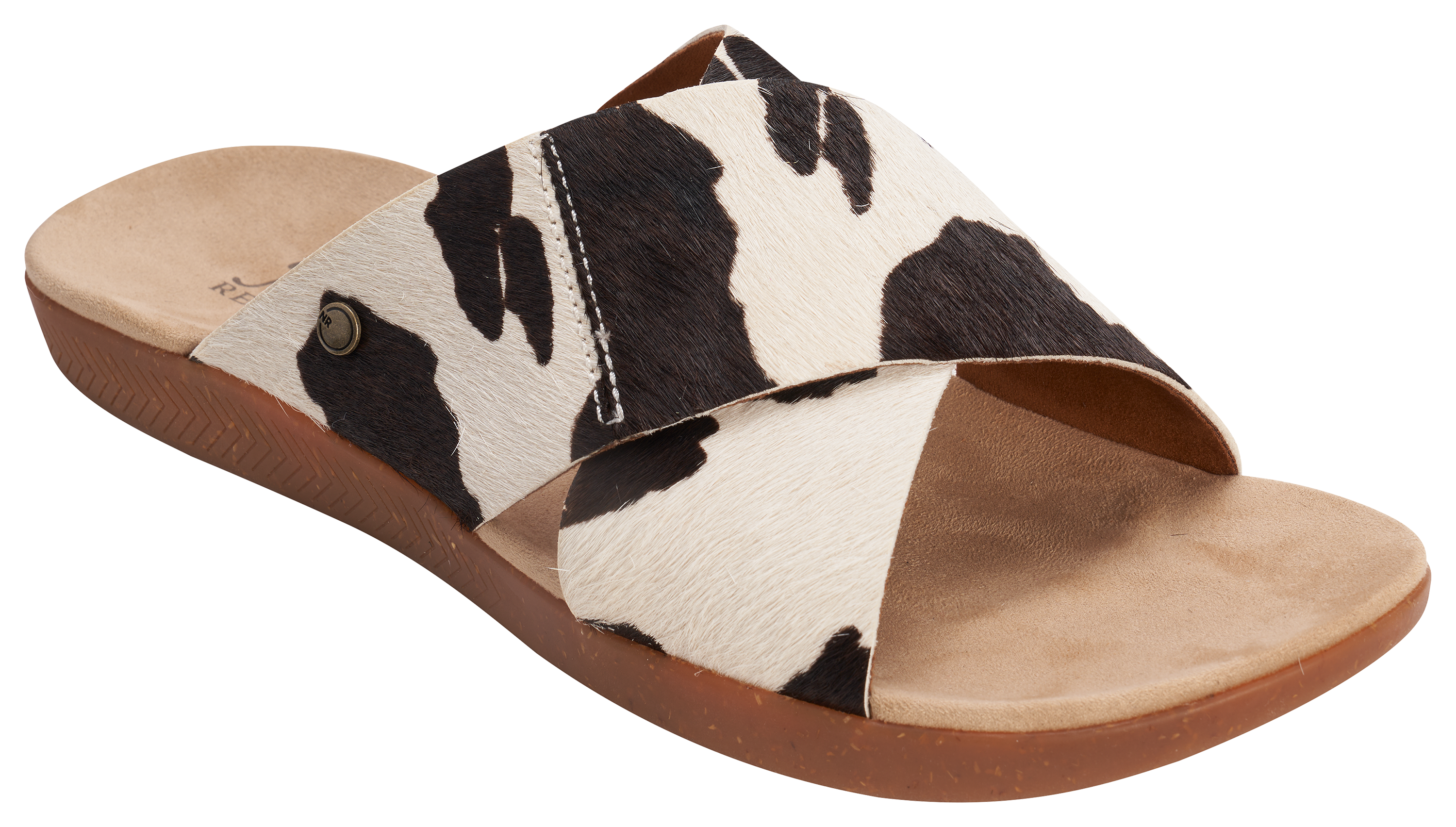 Image of Natural Reflections Wren Cross-Strap Faux Calf Hair Sandals - Cow Hair