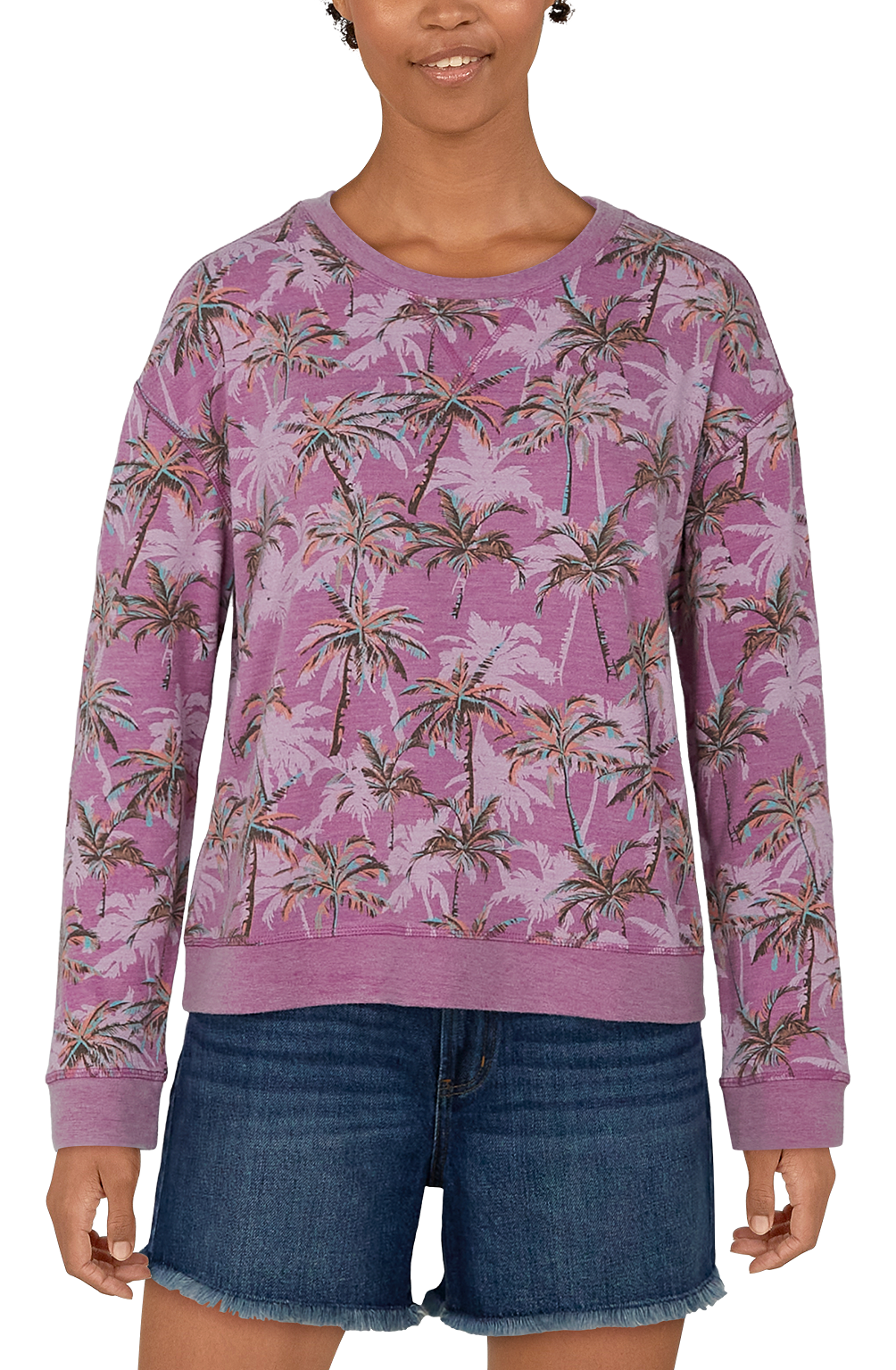 Natural Reflections Palm Print Long-Sleeve Sweatshirt for Ladies                                                                