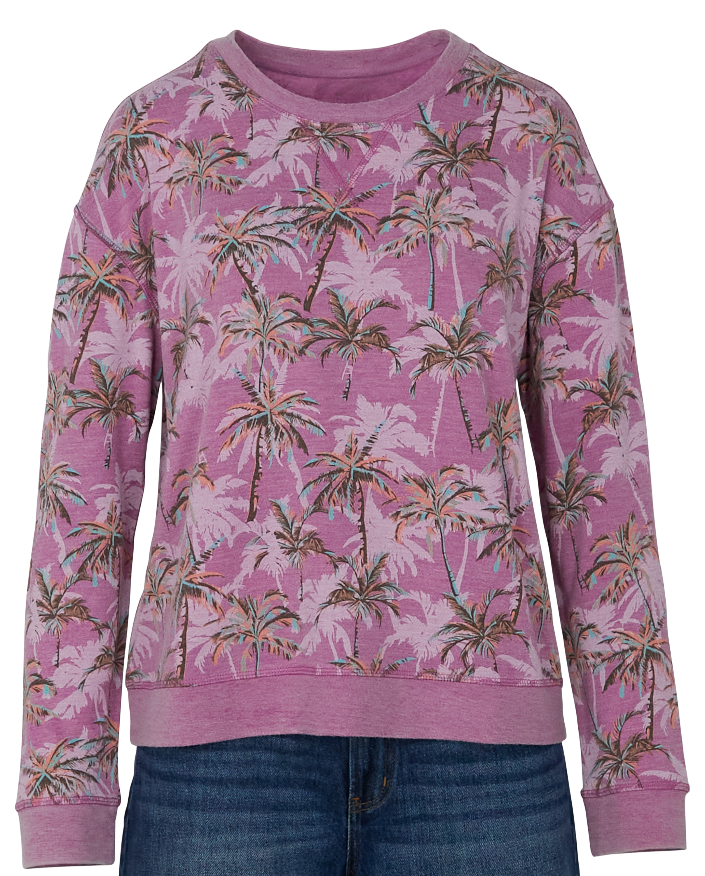 Image of Natural Reflections Palm Print Long-Sleeve Sweatshirt - Radiant Orchid