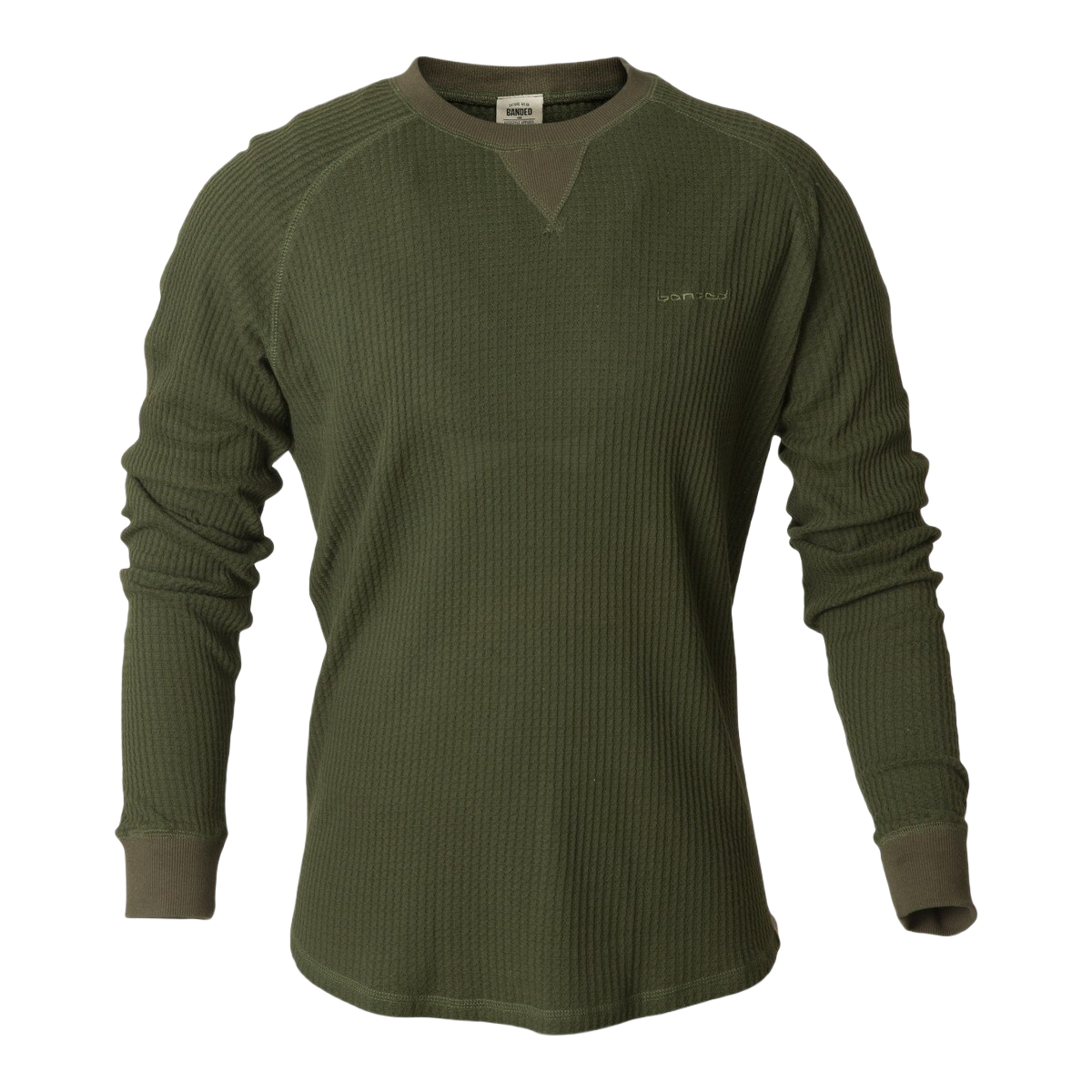 Image of Banded Long Sleeve Grey Cliff Waffle Shirt - Dark Olive - 2XL
