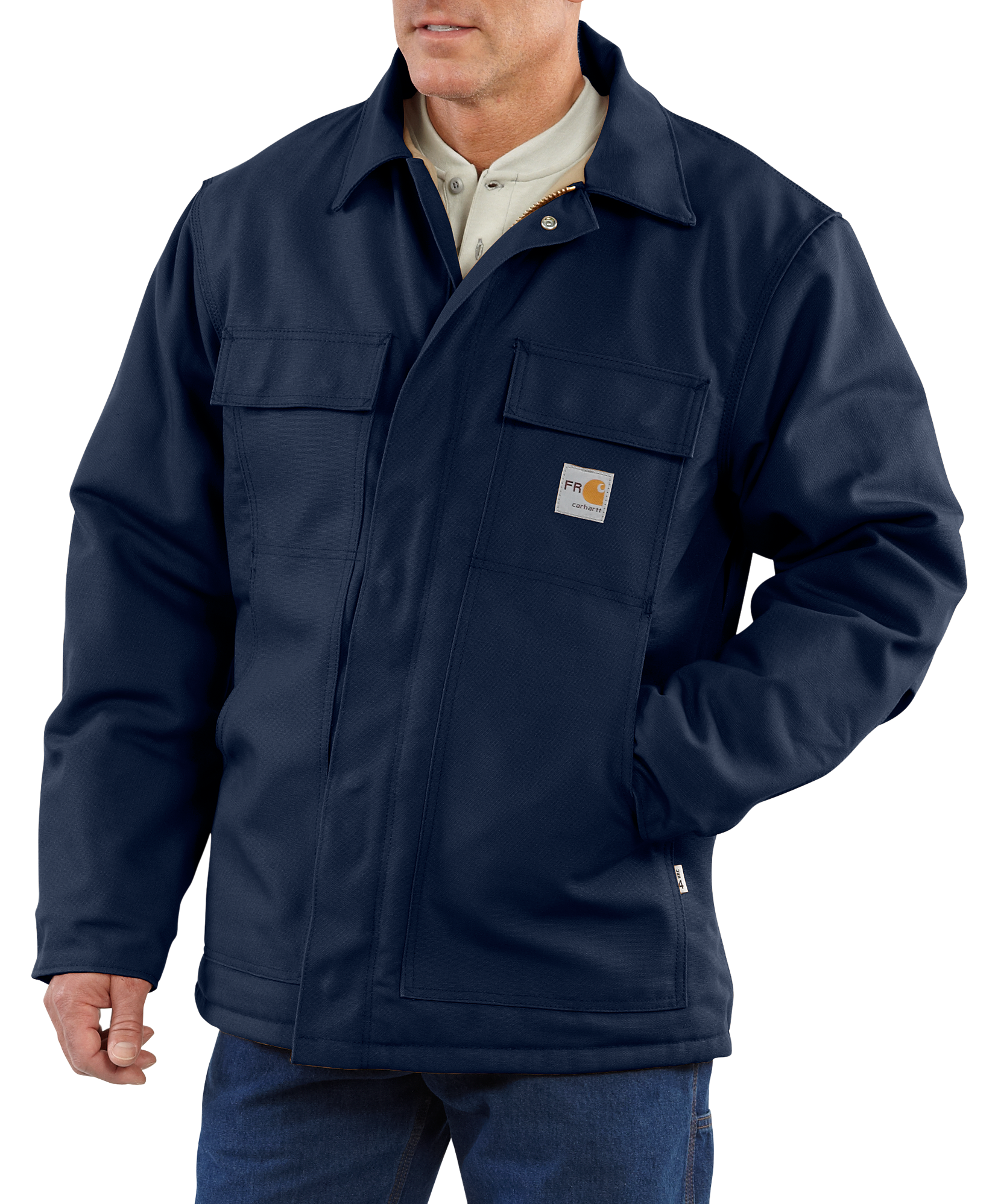 Image of Carhartt Flame-Resistant Quilt-Lined Duck Traditional Coat for Men - Dark Navy