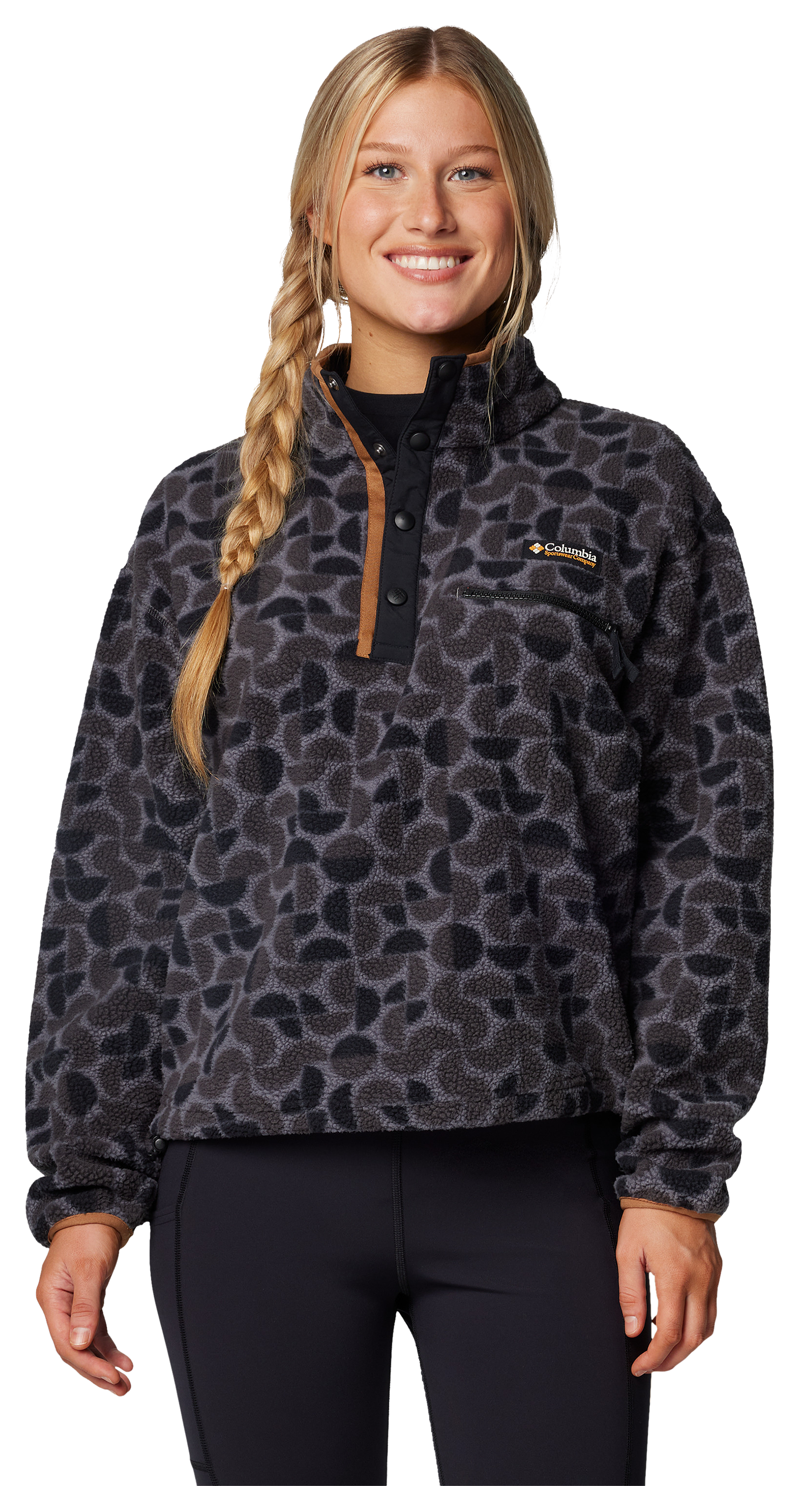 Image of Columbia Helvetia II Printed Half-Snap Cropped Pullover for Ladies - Black Retroscape - S