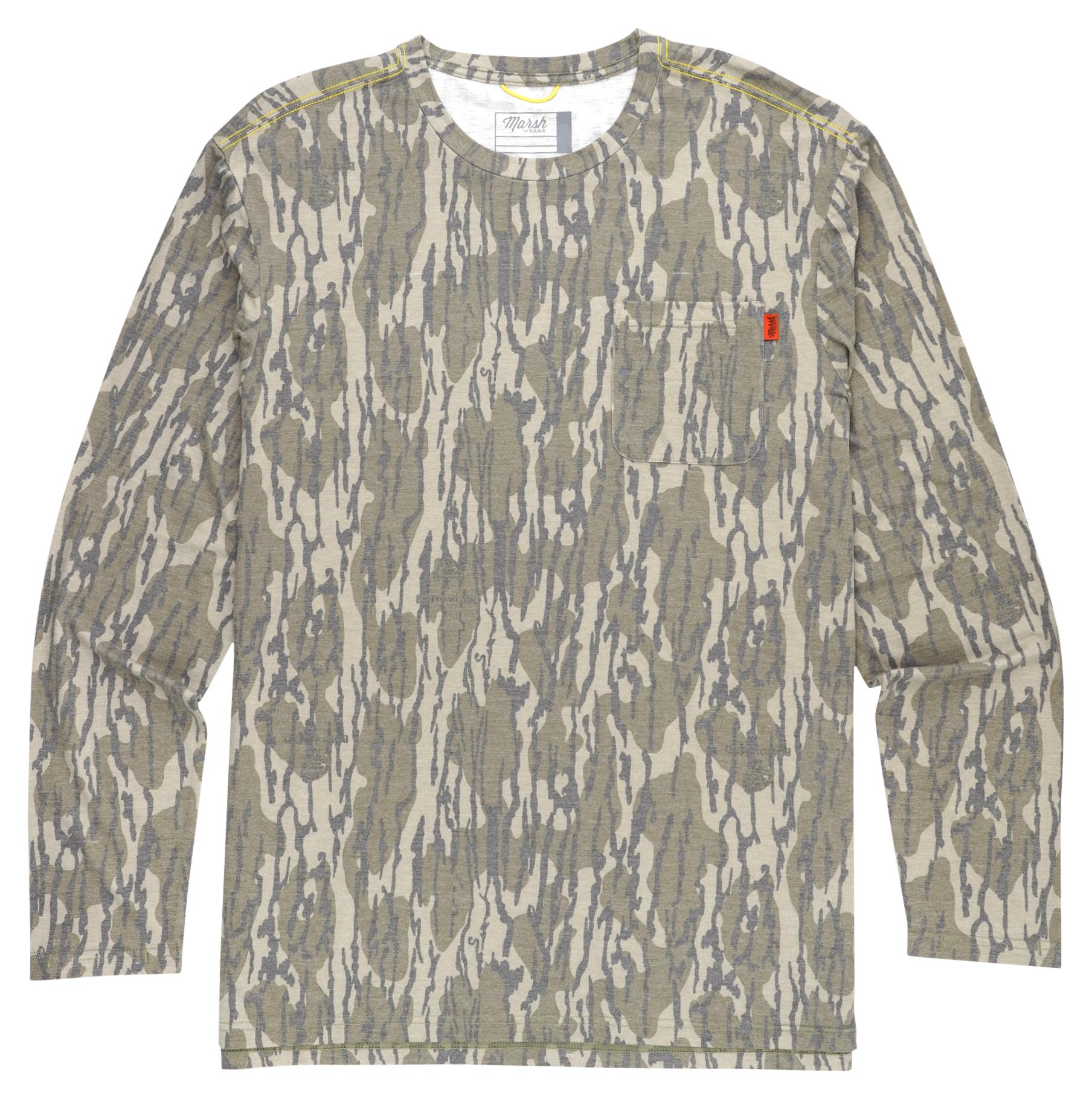 Image of Marsh Wear Buxton Mossy Oak Long-Sleeve Crew for Men - Mossy Oak Bottomland