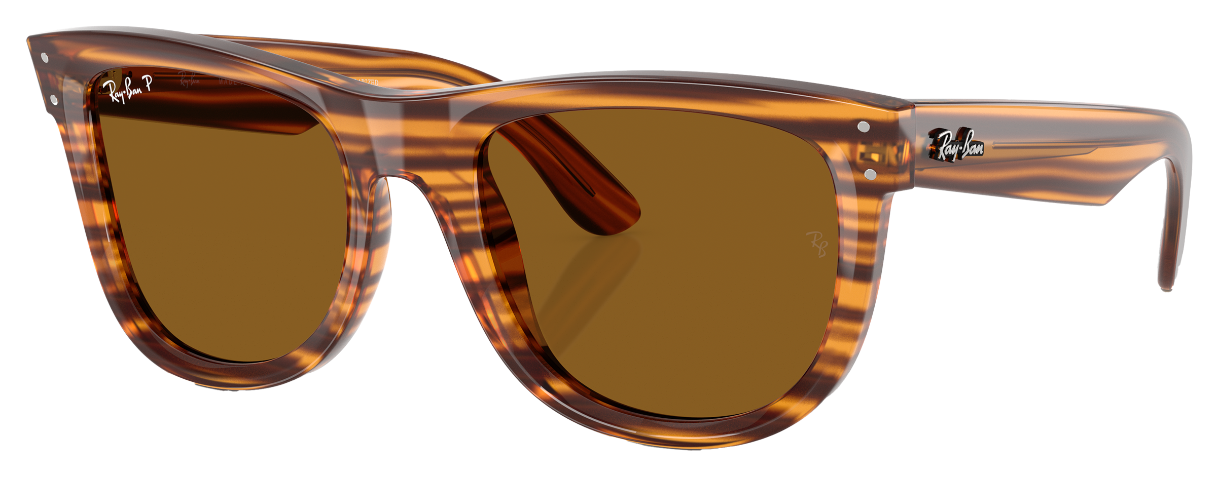 Image of Ray-Ban Wayfarer Reverse RBR0502S Sunglasses - Polished Striped Havana/Dark Brown Classic - Small