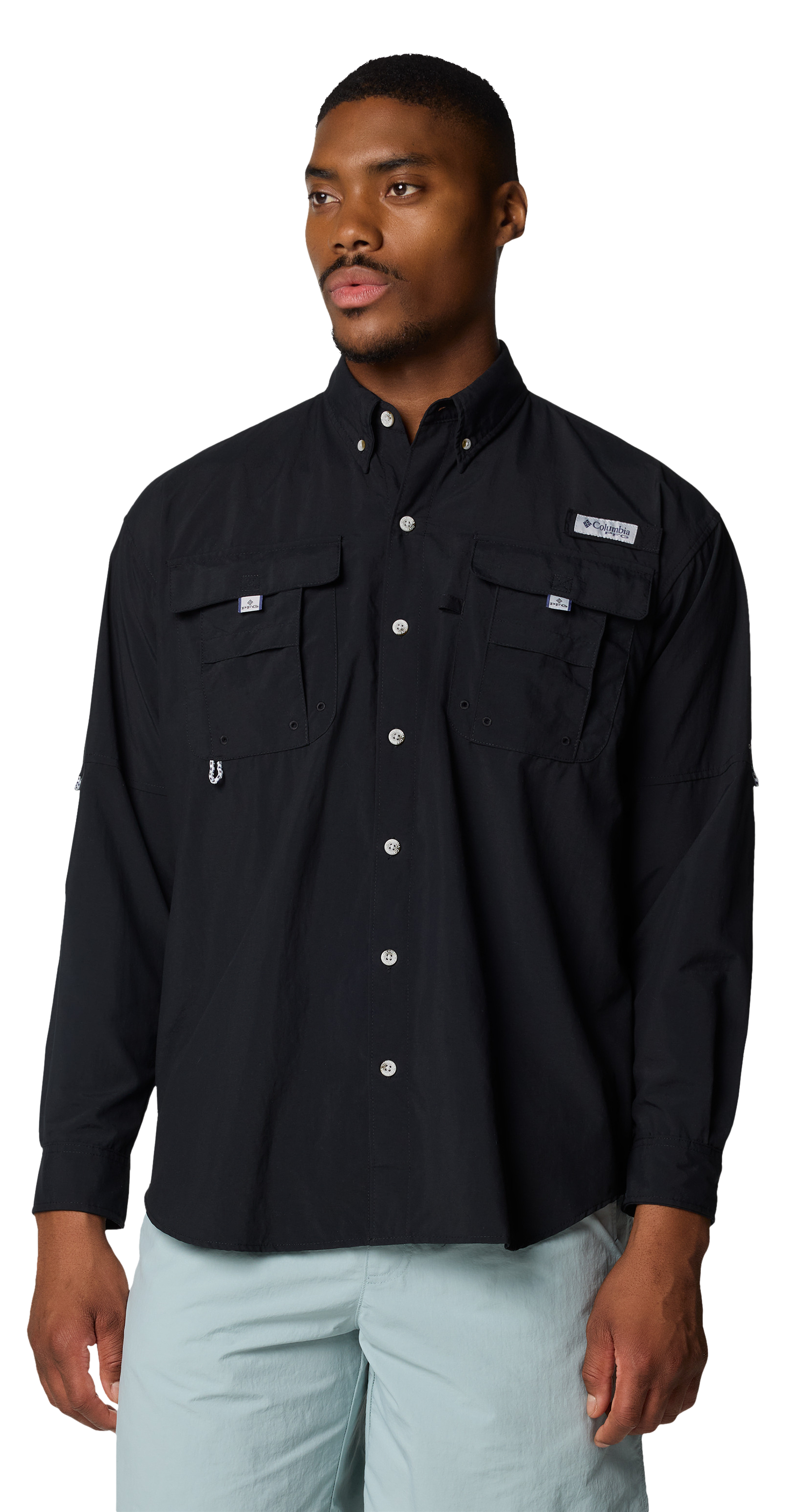 COLUMBIA PFG Bahama II Button-Up Long-Sleeve Fishing Shirt f- Black