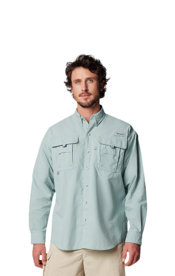 Image of Columbia PFG Bahama II Button-Up Long-Sleeve Fishing Shirt - Crushed Blue - XS