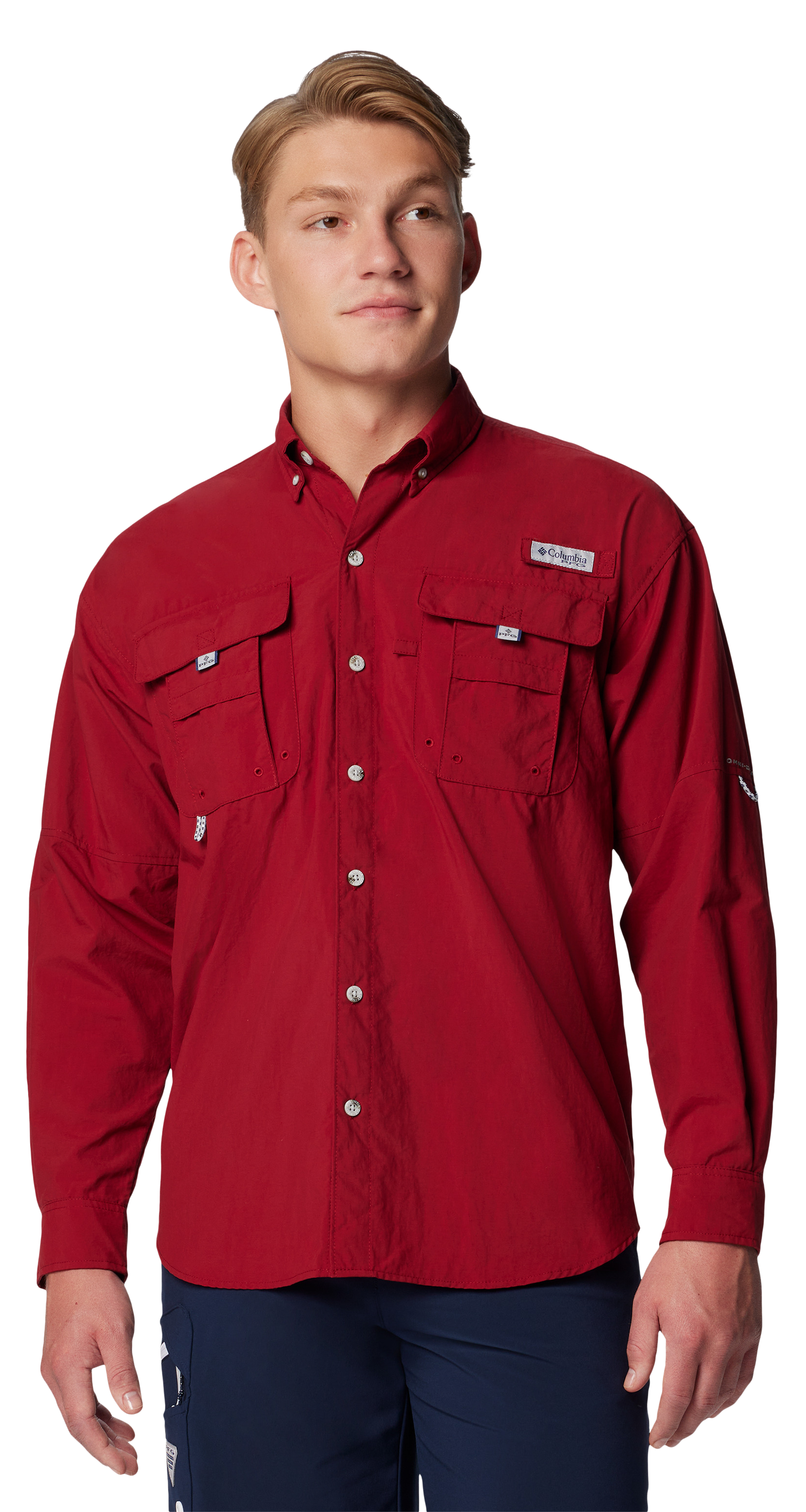 Image of Columbia PFG Bahama II Button-Up Long-Sleeve Fishing Shirt - Beet