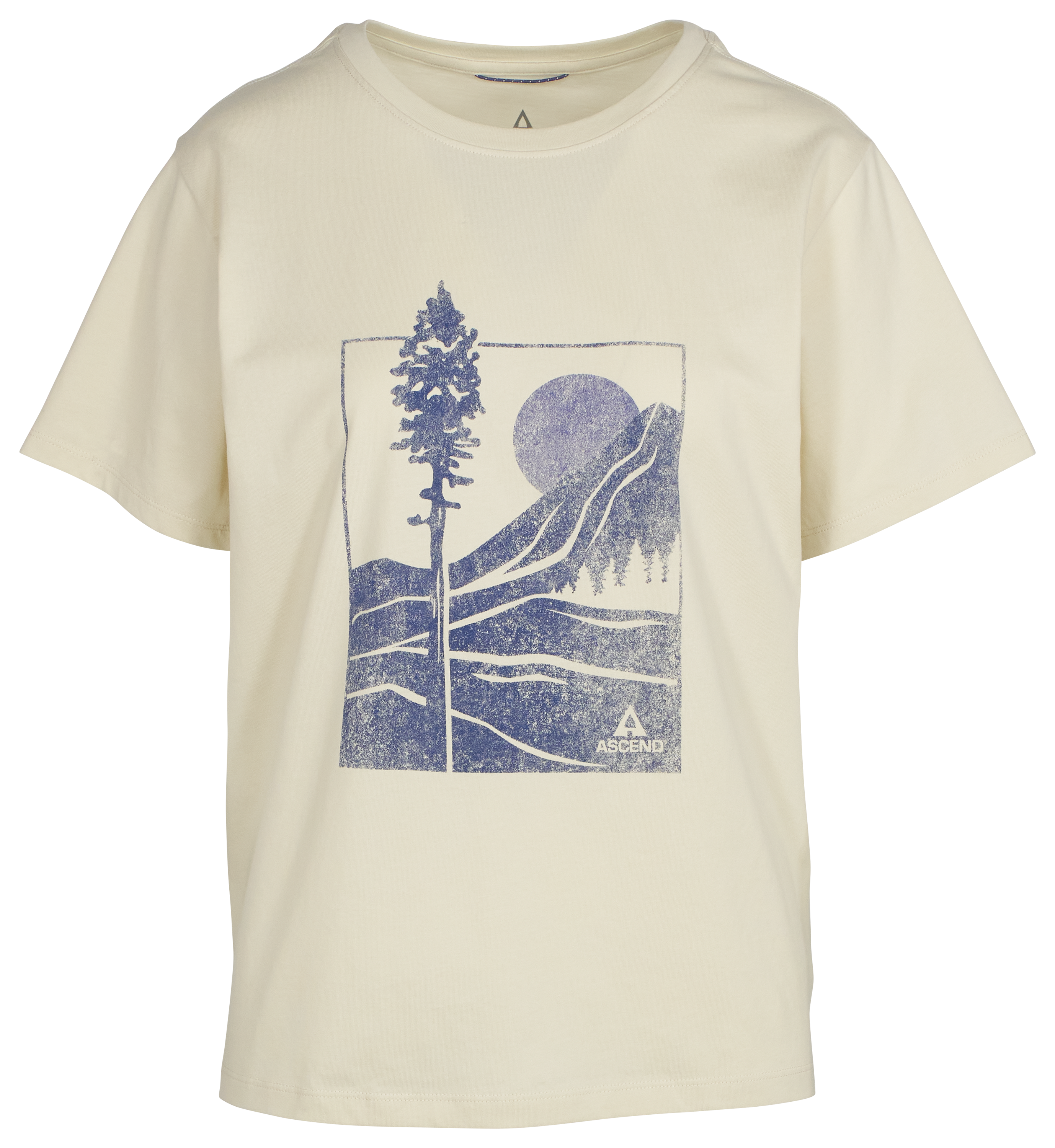 Image of Ascend Organic Mountain Sunset Graphic Short-Sleeve T-Shirt for Ladies - Bone White Peeking Sun - S