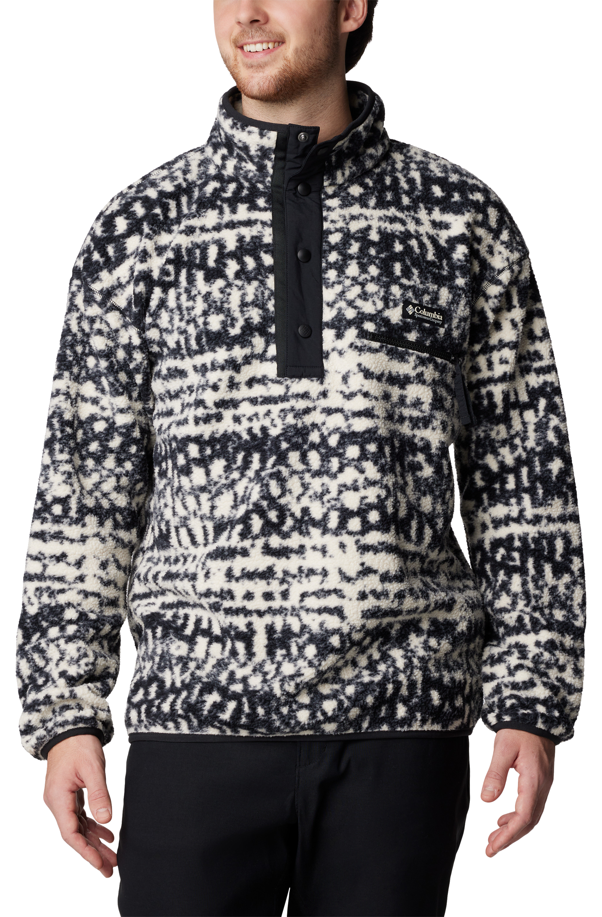 Image of Columbia Helvetia II Printed Half-Snap Fleece Pullover for Men - Black Stippled Stripe - XXL