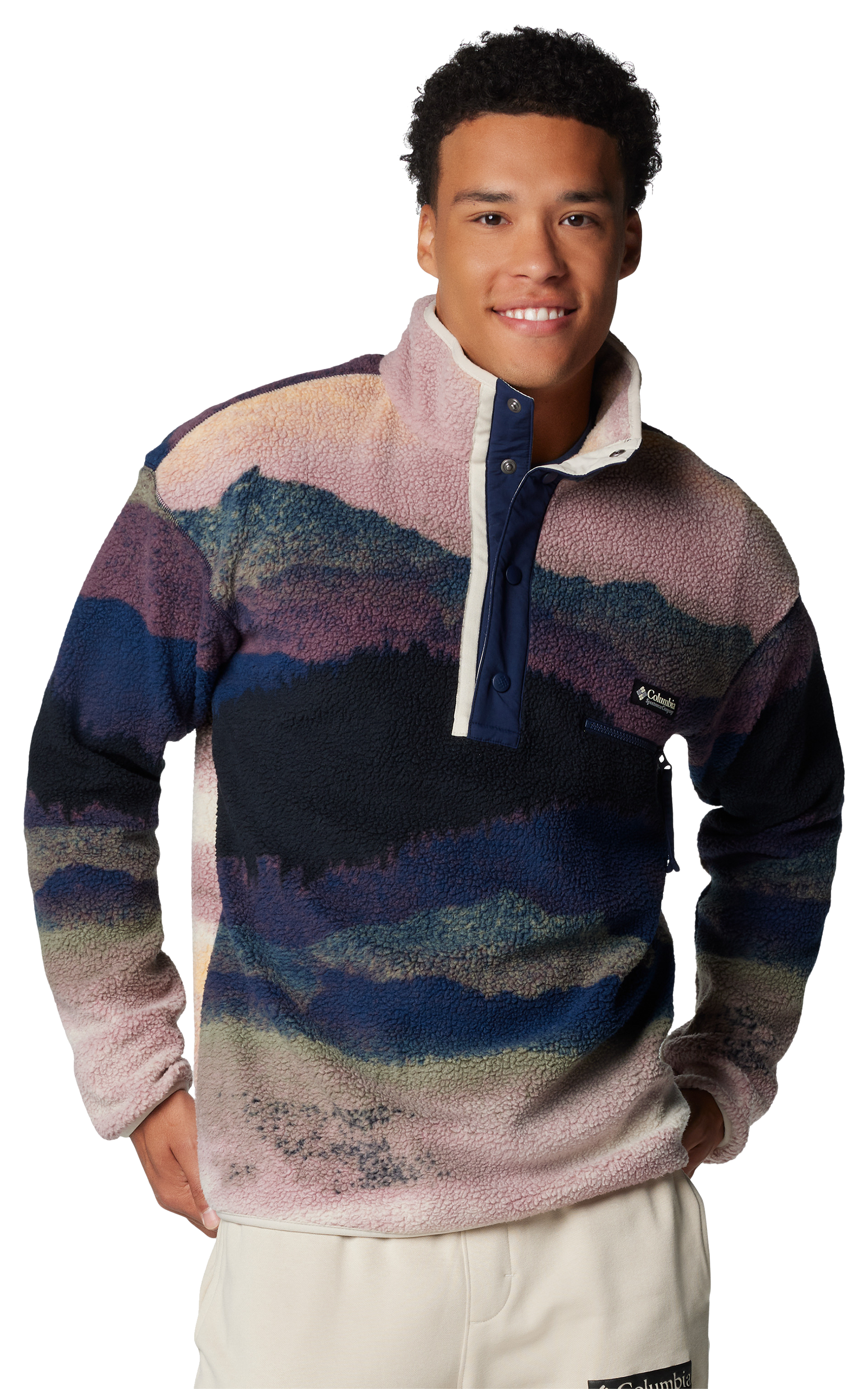 Image of Columbia Helvetia II Printed Half-Snap Fleece Pullover for Men - Collegiate Navy Dolomites - M