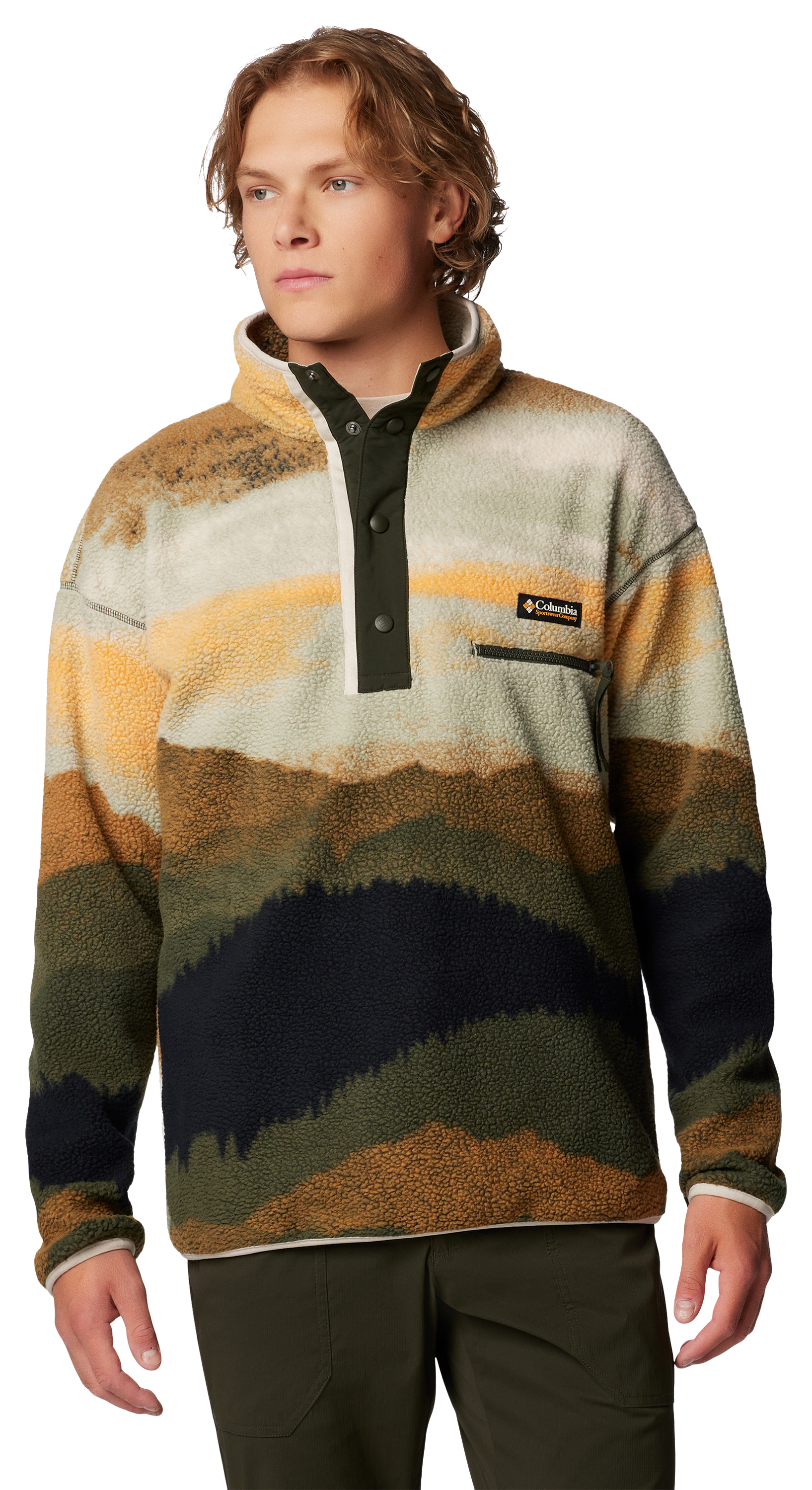 Image of Columbia Helvetia II Printed Half-Snap Fleece Pullover for Men - Greenscape Dolomites - S