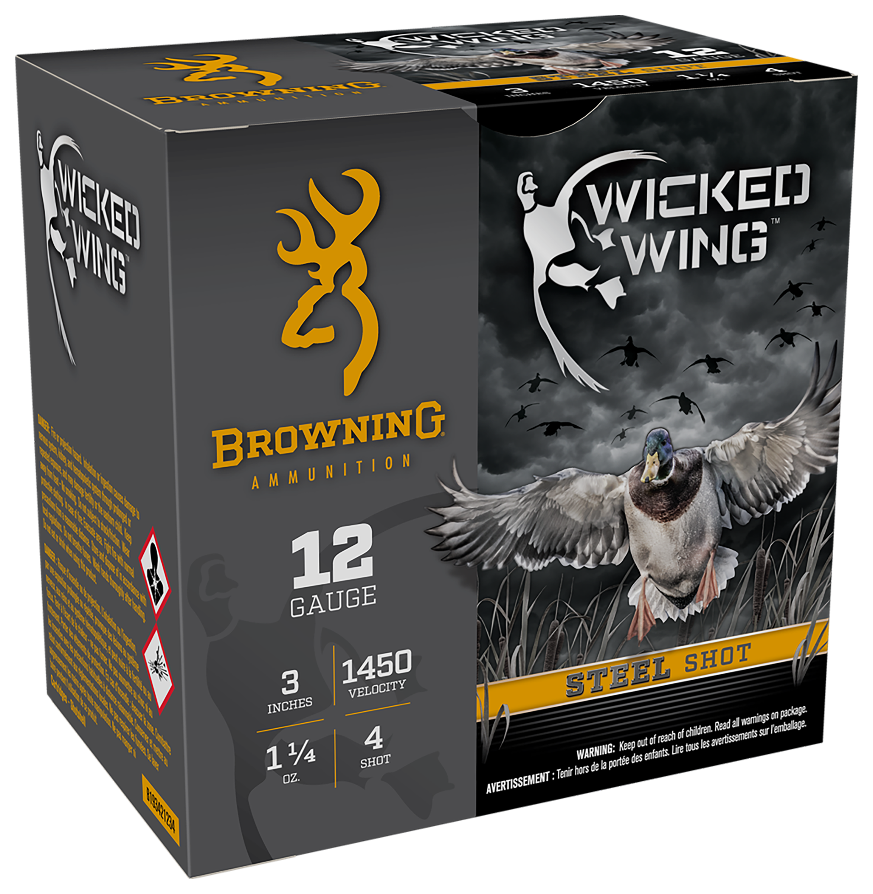 Browning Wicked Wing 12-Ga. 3″ 1-1/4 oz. Shotshells - #4 - 25 Rounds
