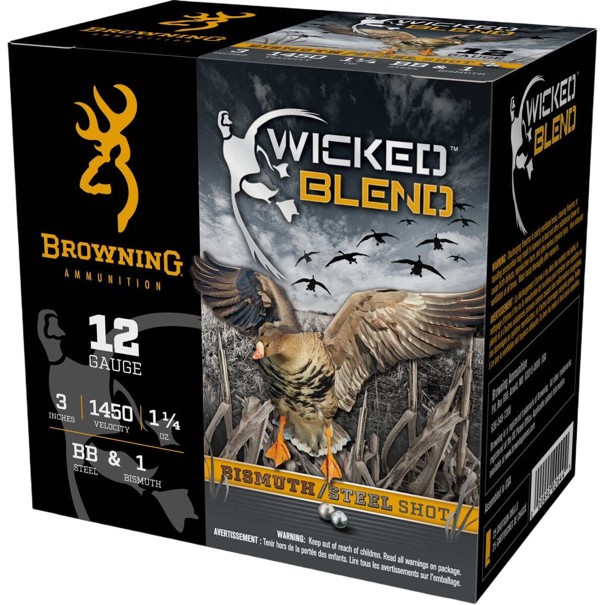 Browning Wicked Blend Waterfowl 12-Ga. 3″ 1-1/4 oz. Shotshells - BB+1 - 250 Rounds - Browning