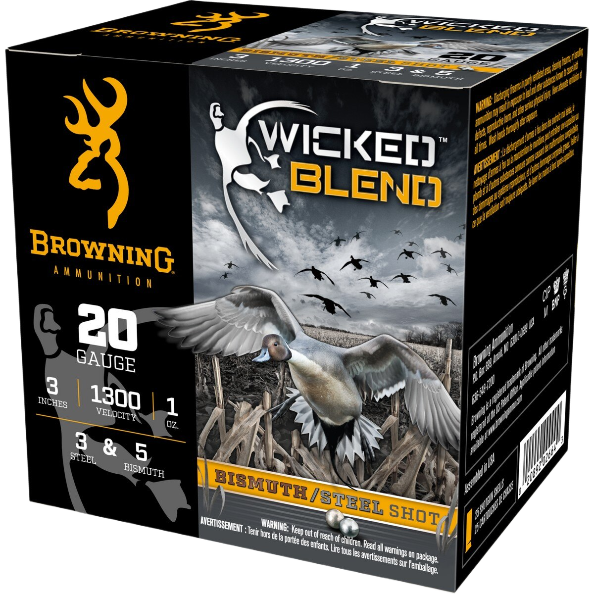 Browning Wicked Blend Waterfowl 20-Ga. 3″ 1 oz. Shotshells - 3+5 -  250 Rounds - Browning