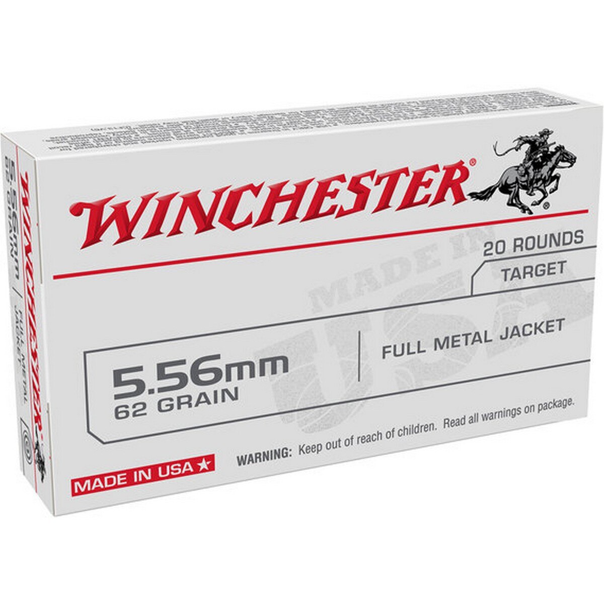 Winchester USA 5.56 NATO 62 Grain FMJ 20 Rd - Winchester