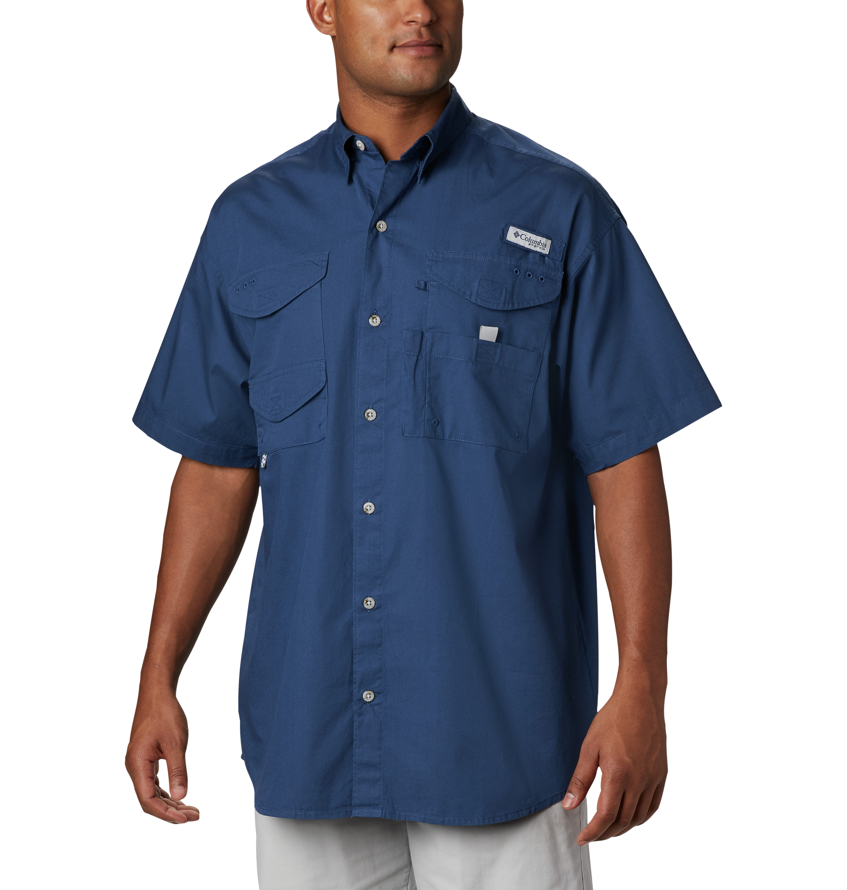 Image of Columbia PFG Bonehead Short-Sleeve Button-Down Fishing Shirt for Men - Carbon - XS