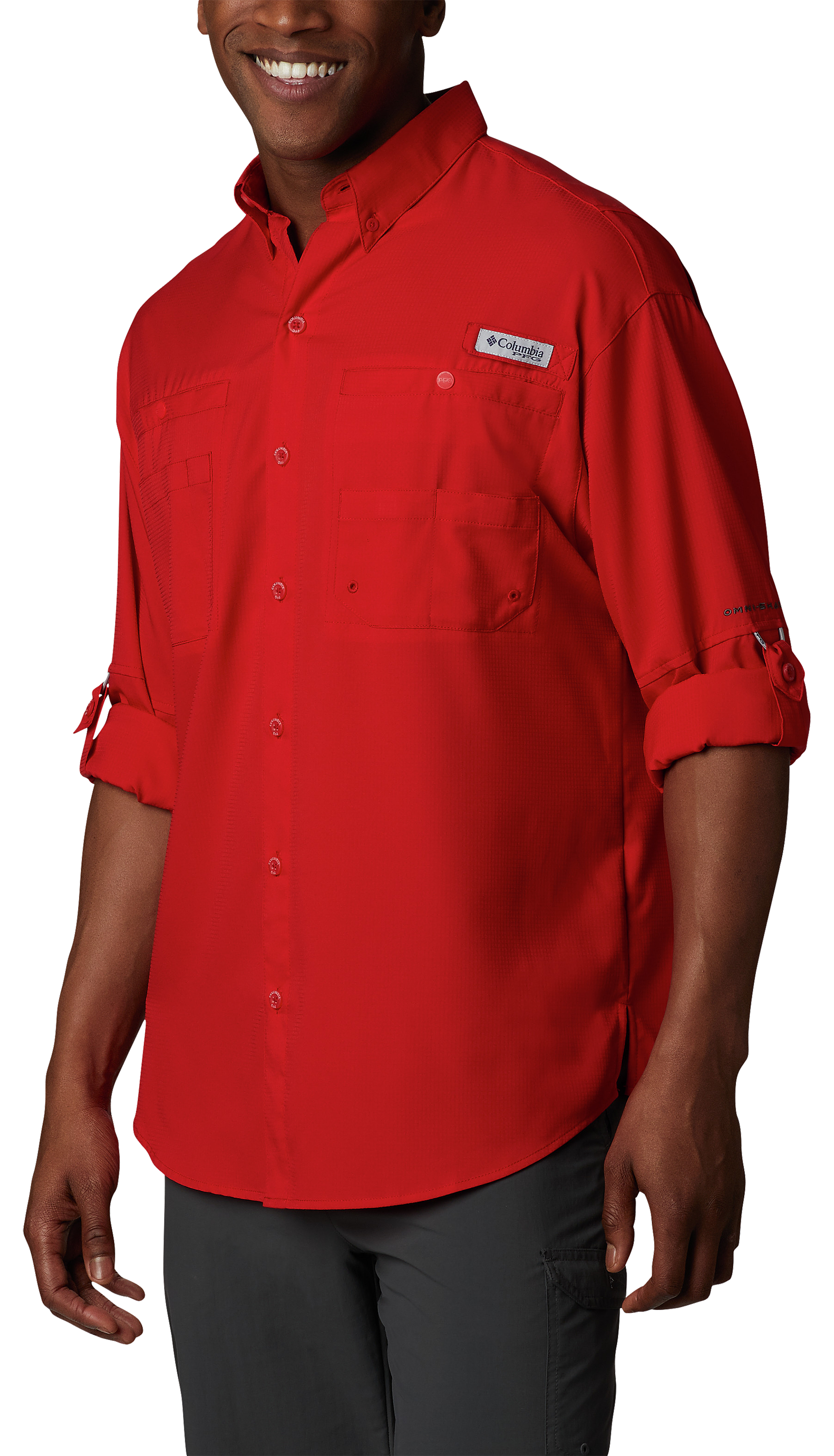 Image of Columbia Tamiami II Long-Sleeve Button-Down Fishing Shirt for Men - Red Spark - L