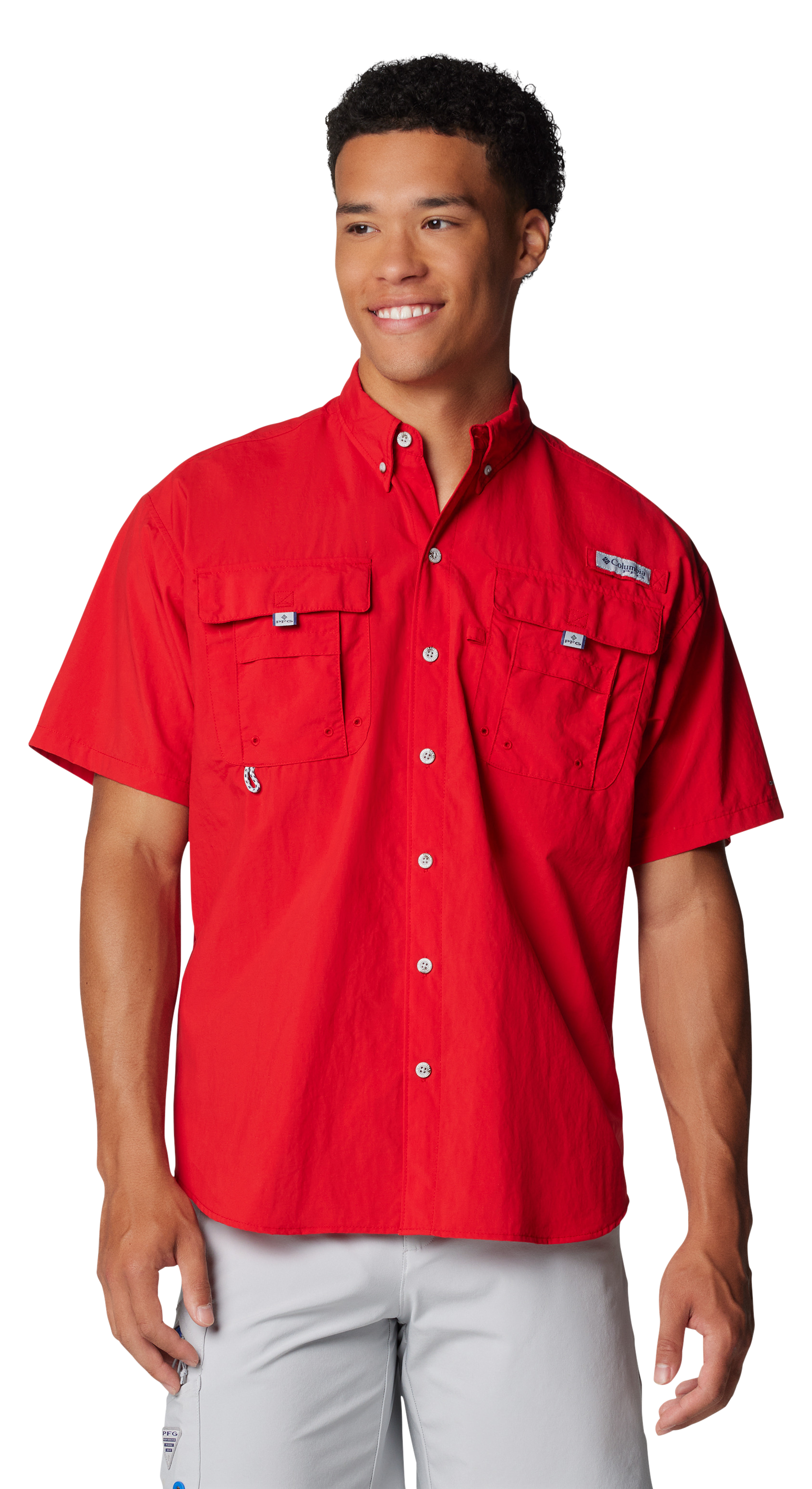 Image of Columbia Bahama Short-Sleeve Button-Down Shirt - Red Spark