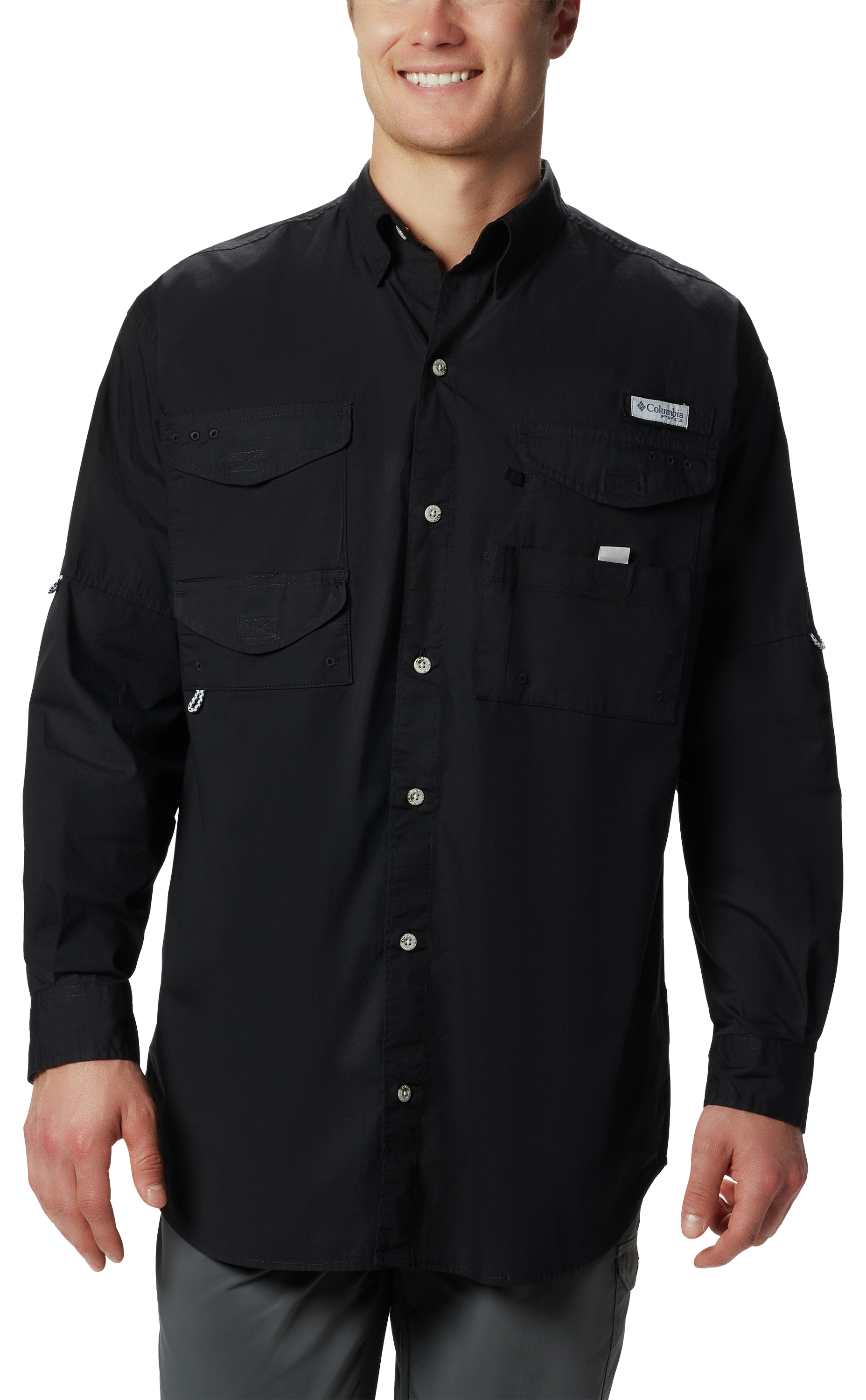 Image of Columbia PFG Bonehead Long-Sleeve Button-Down Fishing Shirt for Men - Black - M