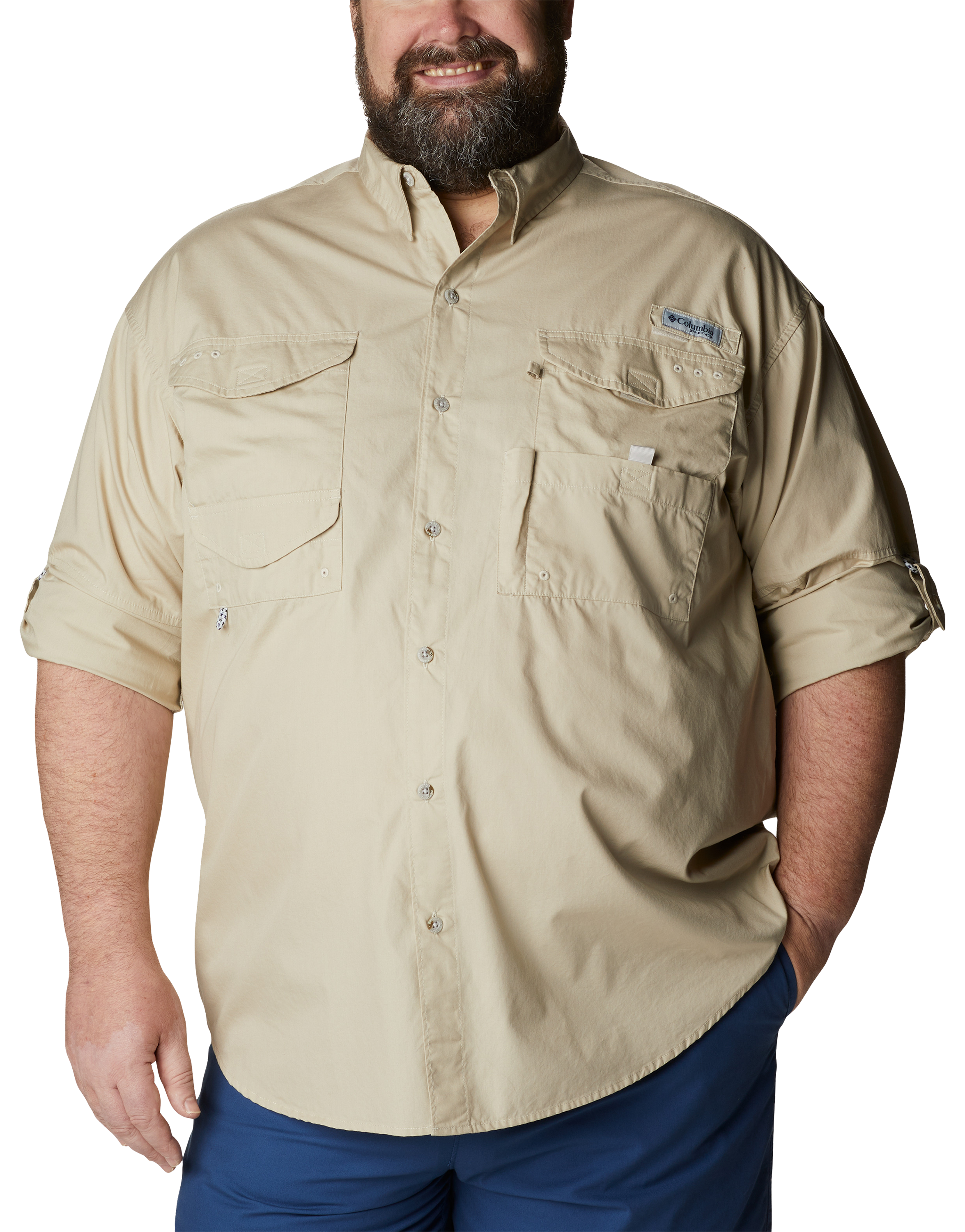 Image of Columbia PFG Bonehead Long-Sleeve Button-Down Fishing Shirt for Men - Fossil - 4XT