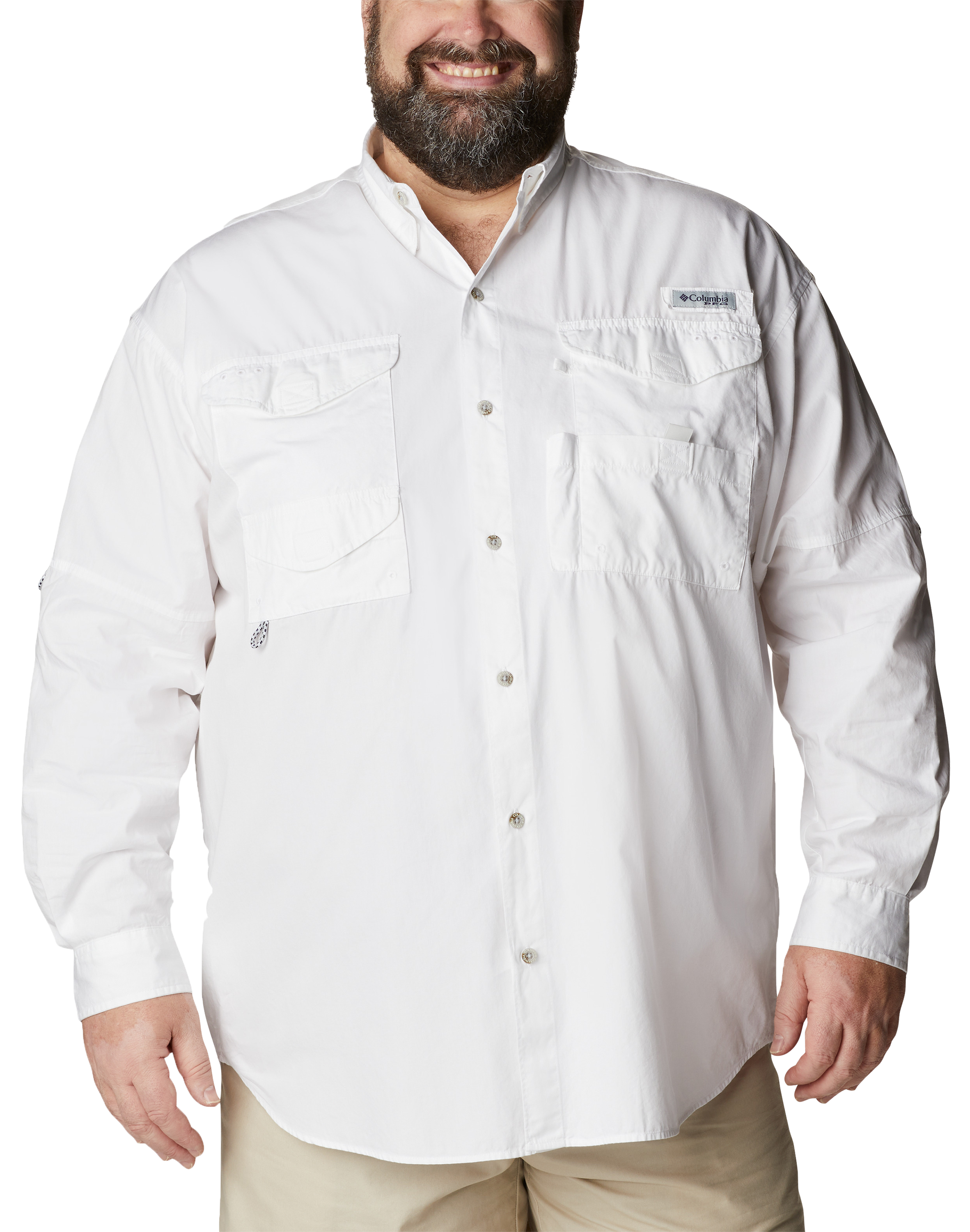 Image of Columbia PFG Bonehead Long-Sleeve Button-Down Fishing Shirt for Men - White - 2X