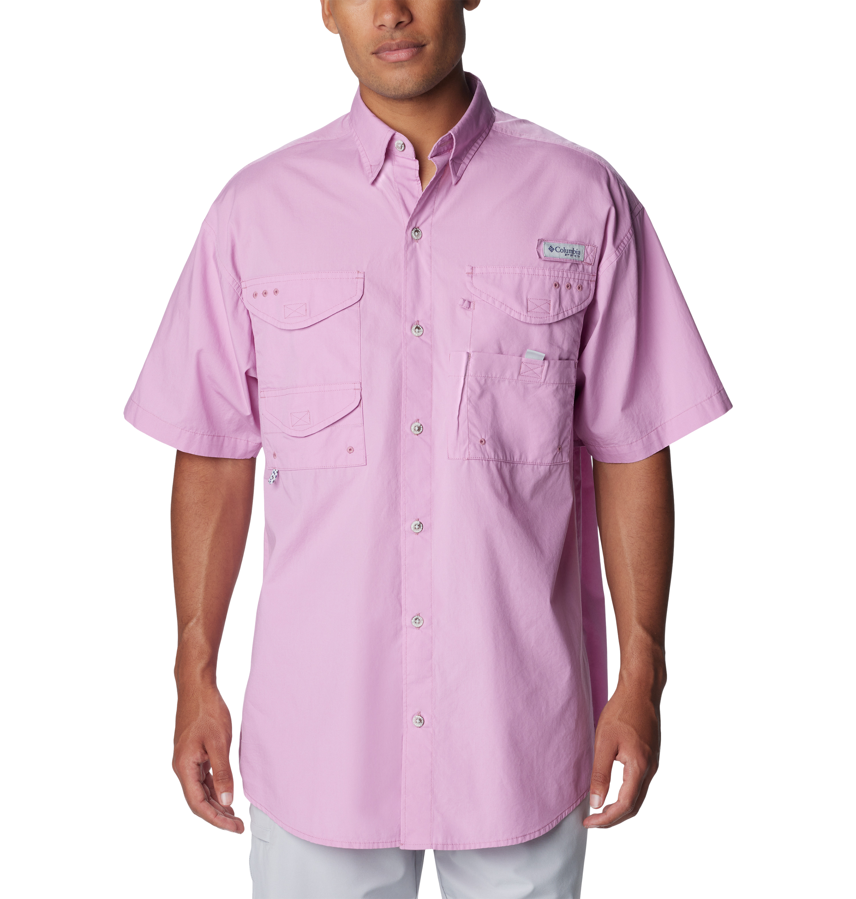 Image of Columbia PFG Bonehead Short-Sleeve Button-Down Fishing Shirt for Men - Minuet - S