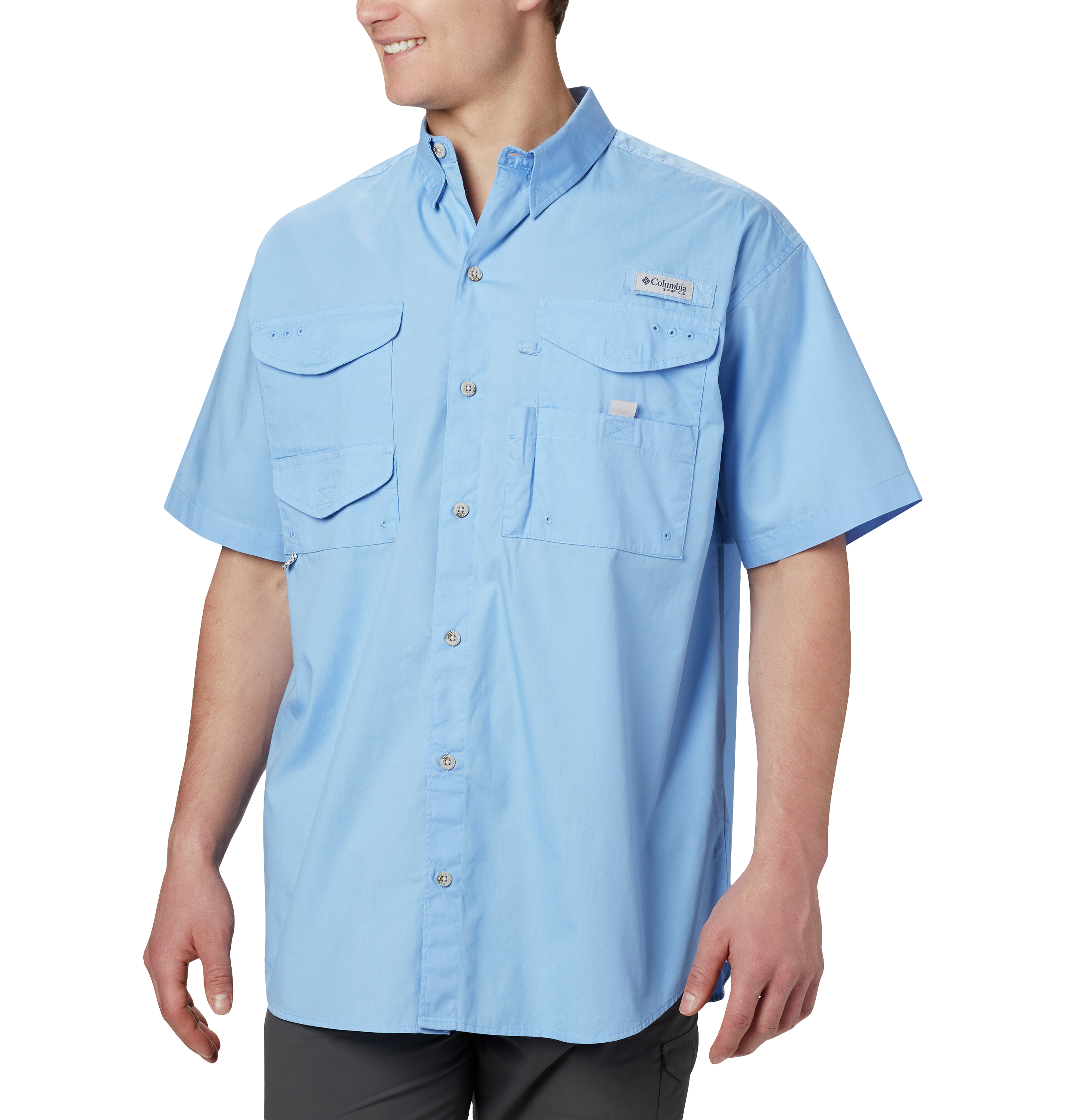 Image of Columbia PFG Bonehead Short-Sleeve Button-Down Fishing Shirt for Men - White Cap - XS