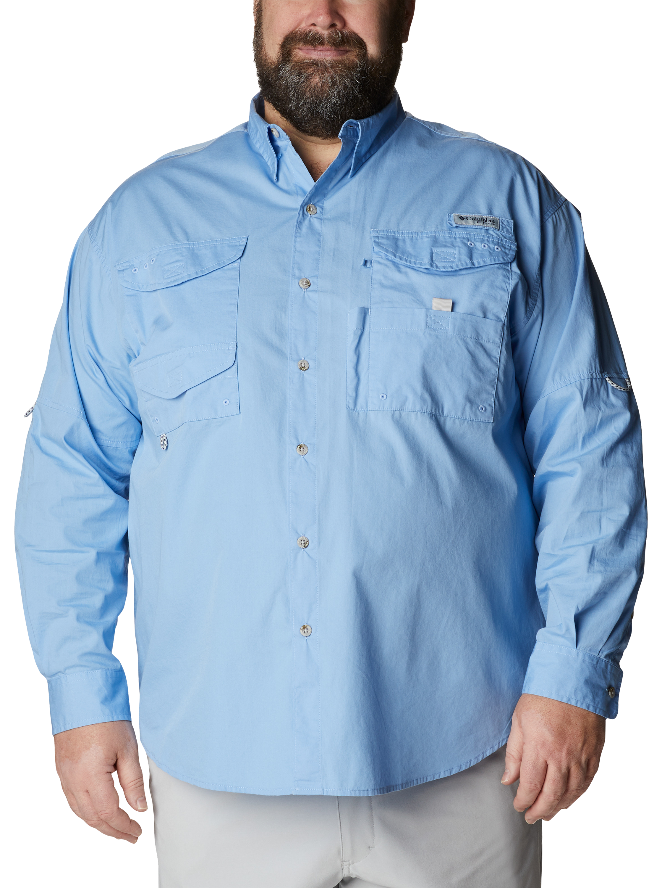 Image of Columbia PFG Bonehead Long-Sleeve Button-Down Fishing Shirt for Men - White Cap - 2X