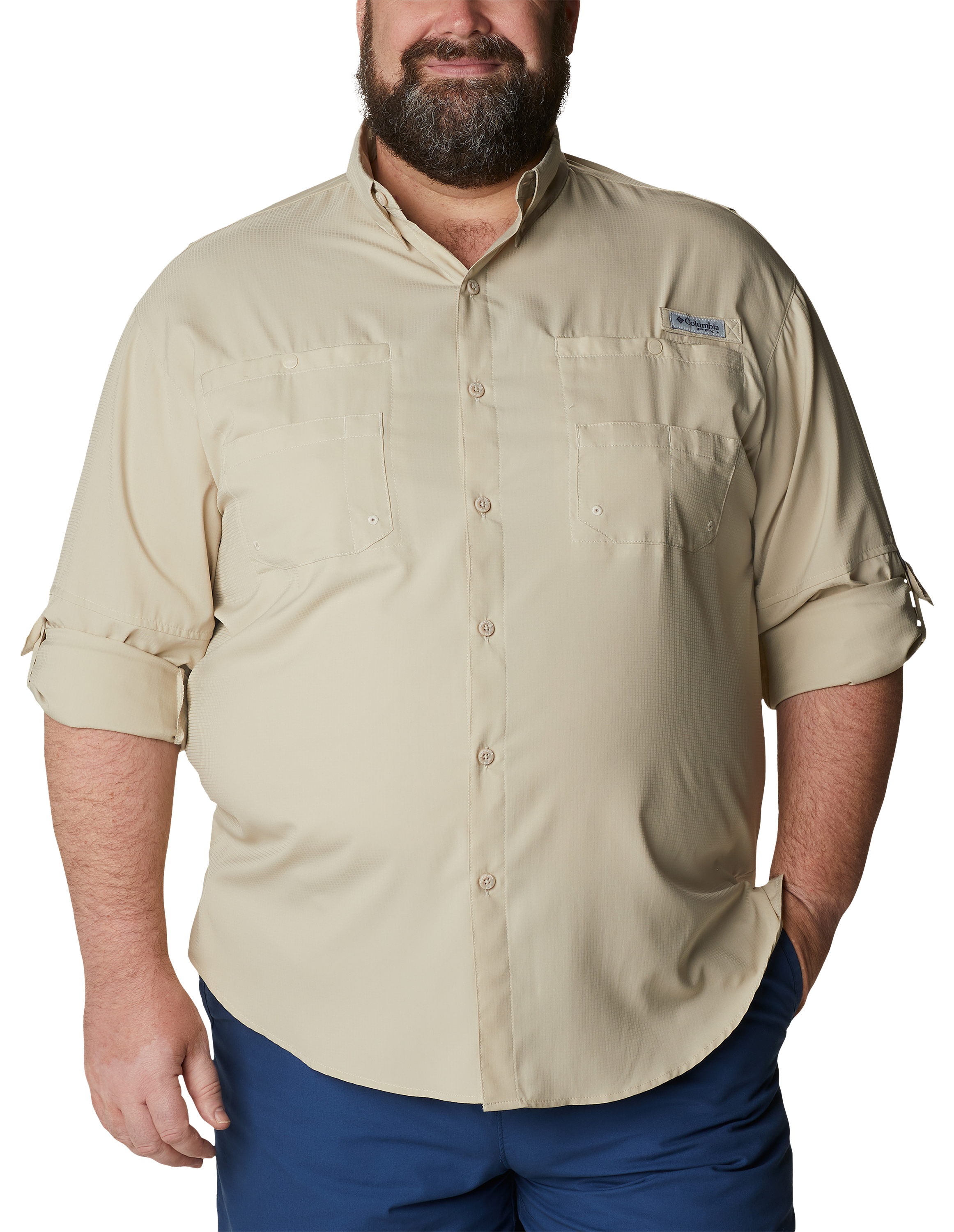 Image of Columbia Tamiami II Long-Sleeve Button-Down Fishing Shirt for Men - Fossil - 5X