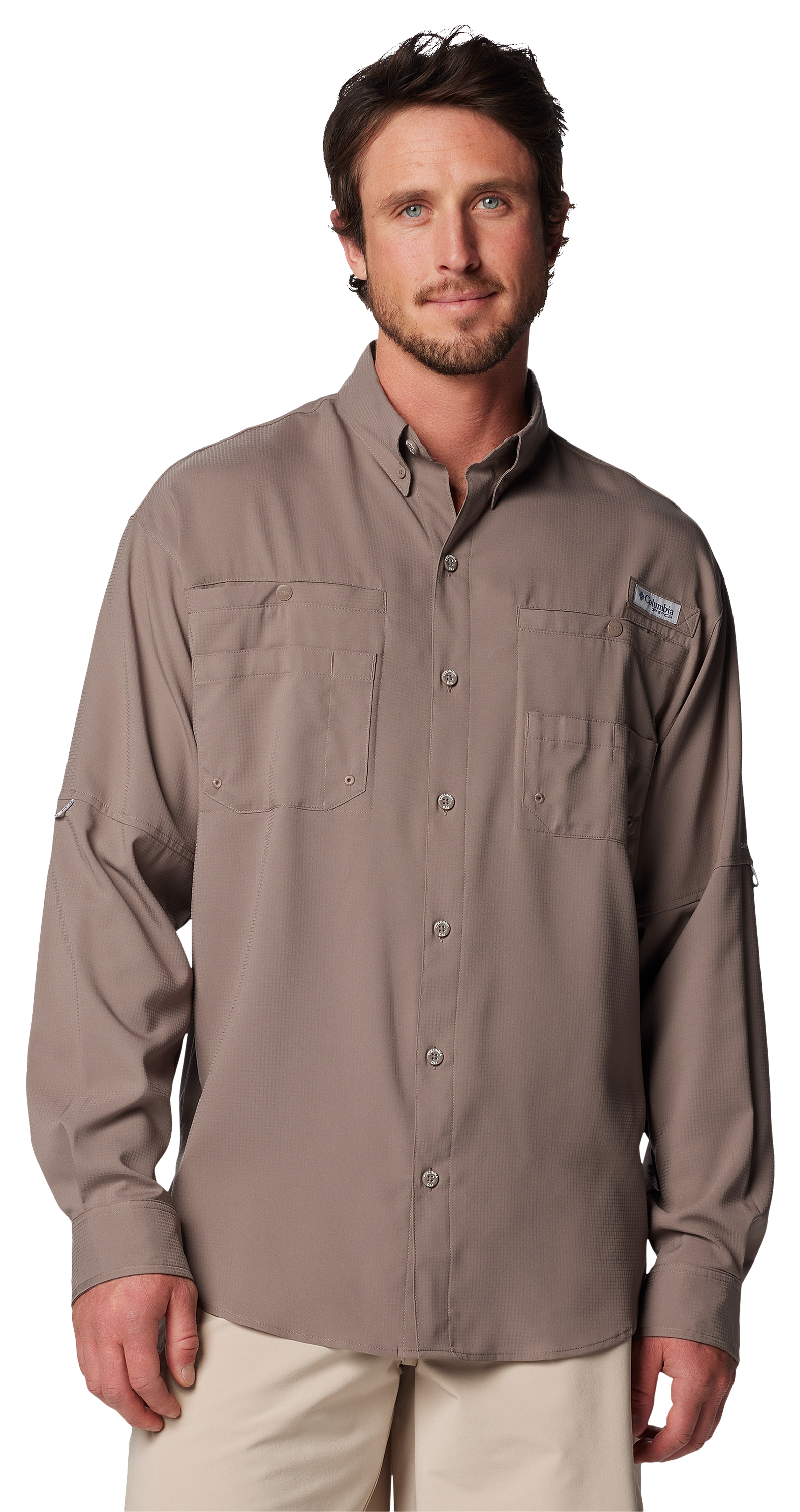 Image of Columbia Tamiami II Long-Sleeve Button-Down Fishing Shirt for Men - Iron - 2XT