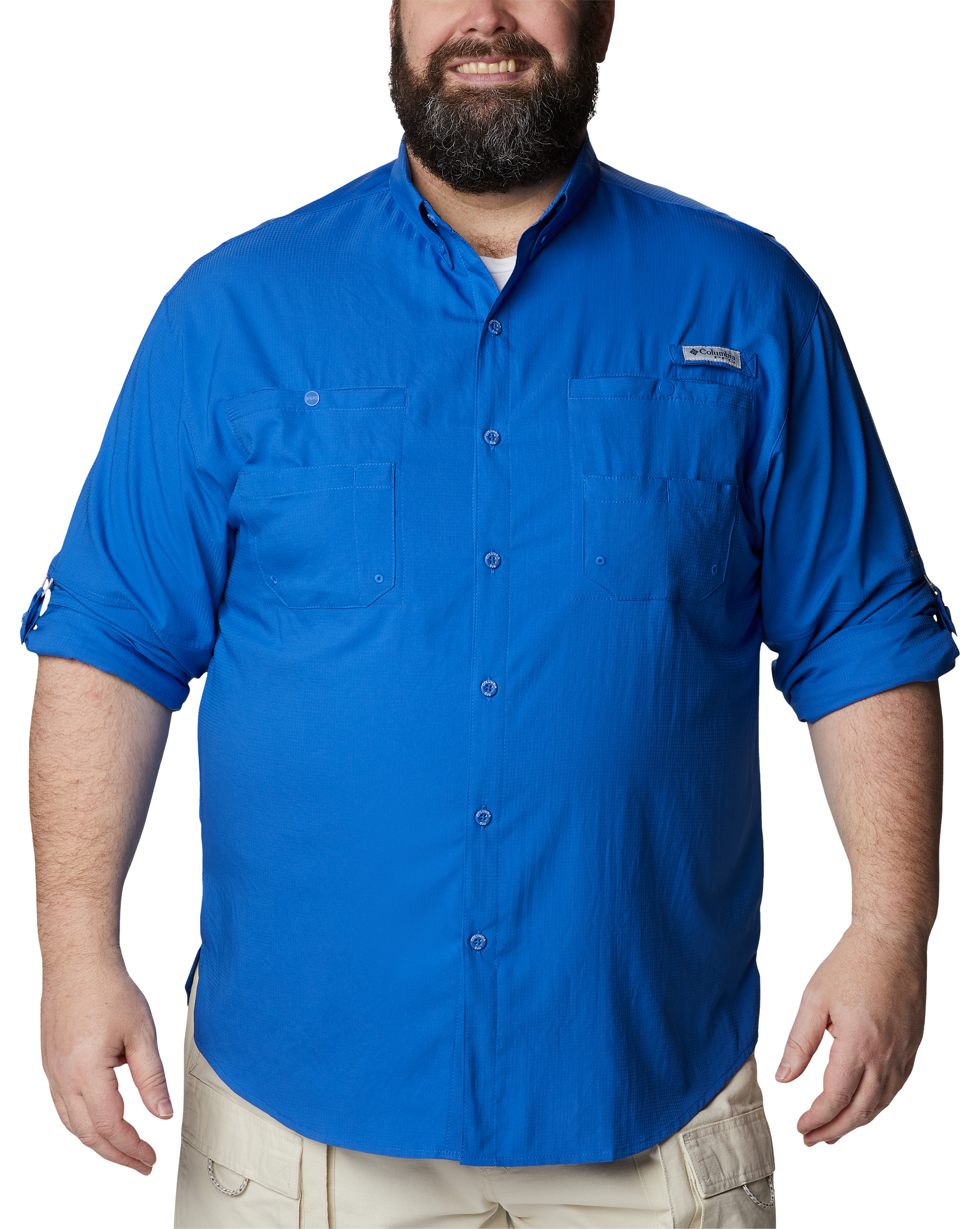 Image of Columbia Tamiami II Long-Sleeve Button-Down Fishing Shirt for Men - Vivid Blue - 4XT