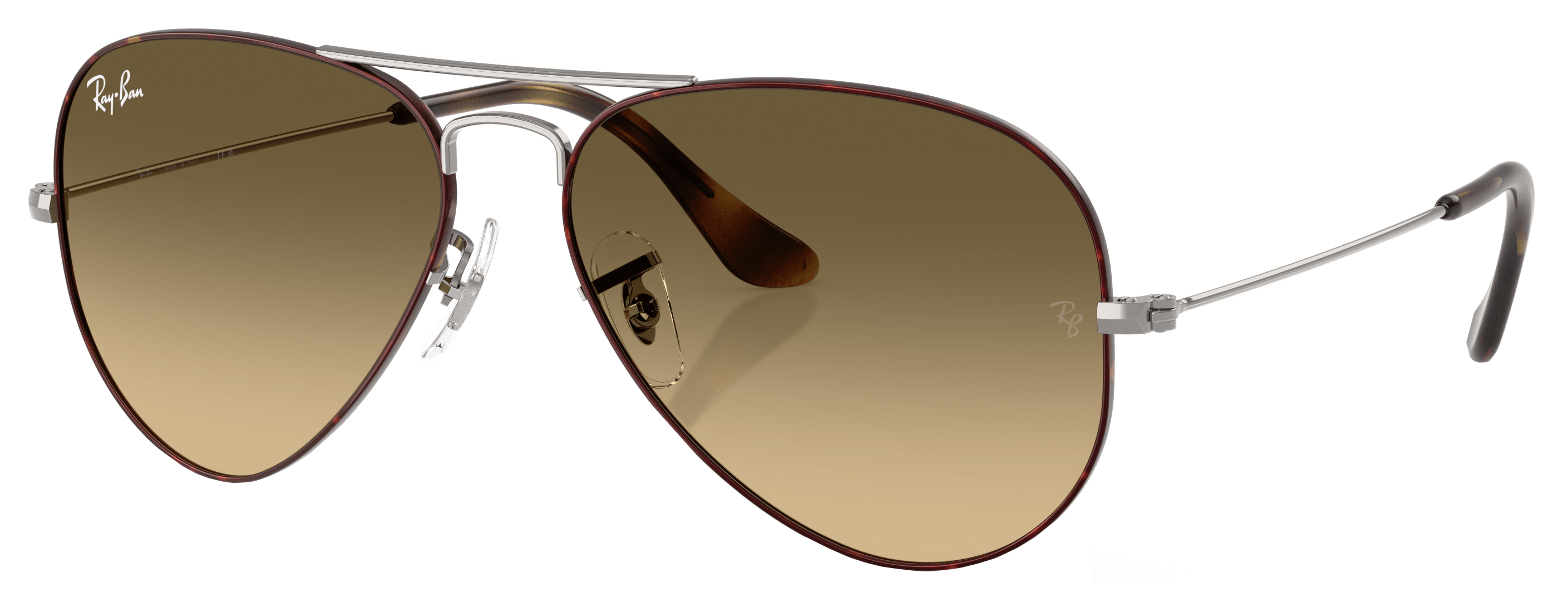 Image of Ray-Ban Aviator Large Metal RB3025 Gradient Glass Sunglasses - Polish Havana on Gunmetal/Brown Vintage/Black Gradient - XX-Large