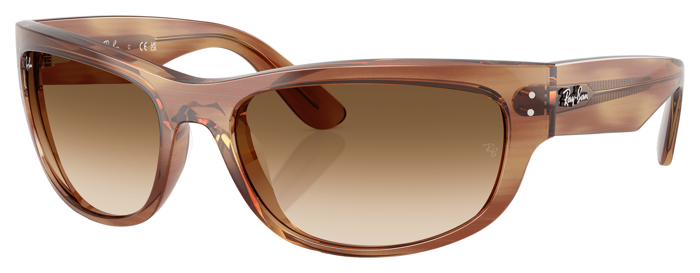RAY-BAN Mega Balorama RB2289 Gradient Glass Sunglasses Polished Striped Brown/Clear/Brown Gradient