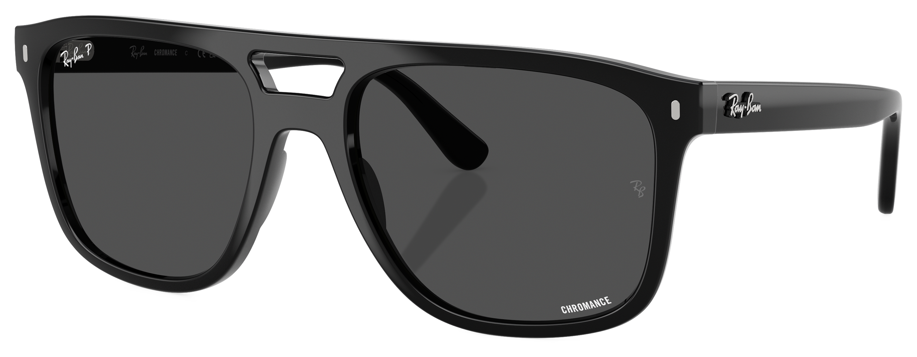 Image of Ray-Ban RB2213CH Chromance Mirror Glass Polarized Sunglasses - Polished Black/Dark Gray Chromance Mirror - X-Large