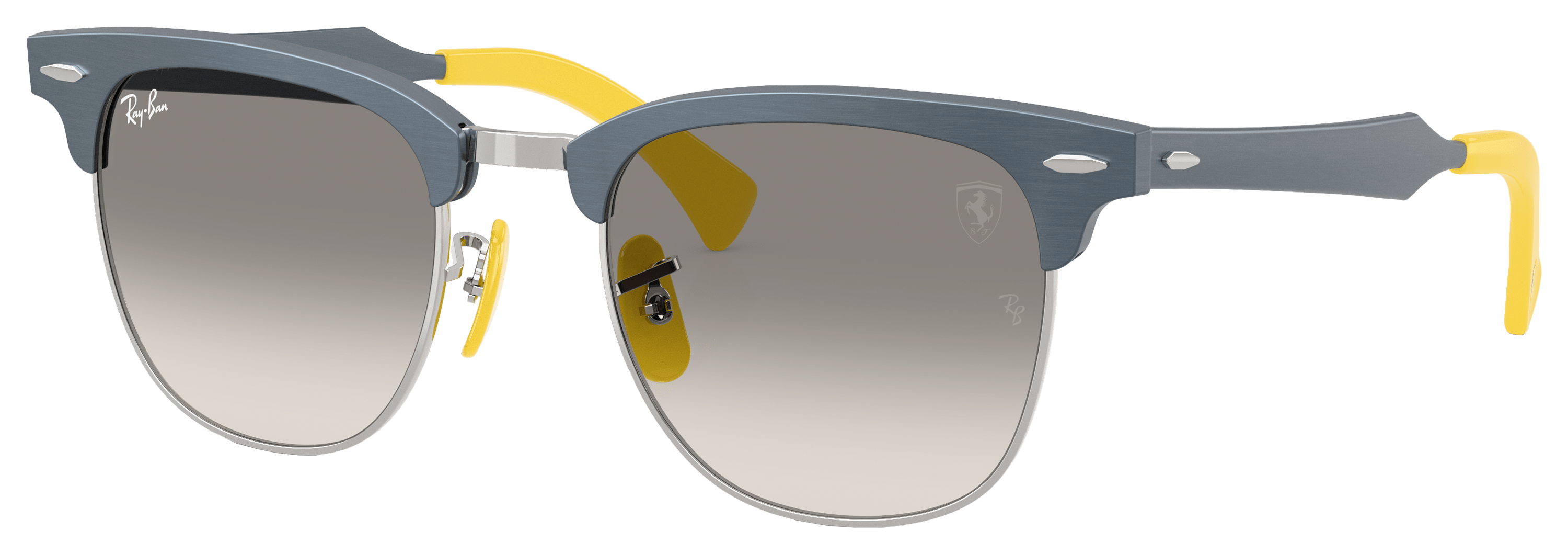 Image of Ray-Ban RB3807M Scuderia Ferrari Collection Glass Sunglasses - Brushed Blue On Silver/Yellow/Clear/Gray Gradient - Large