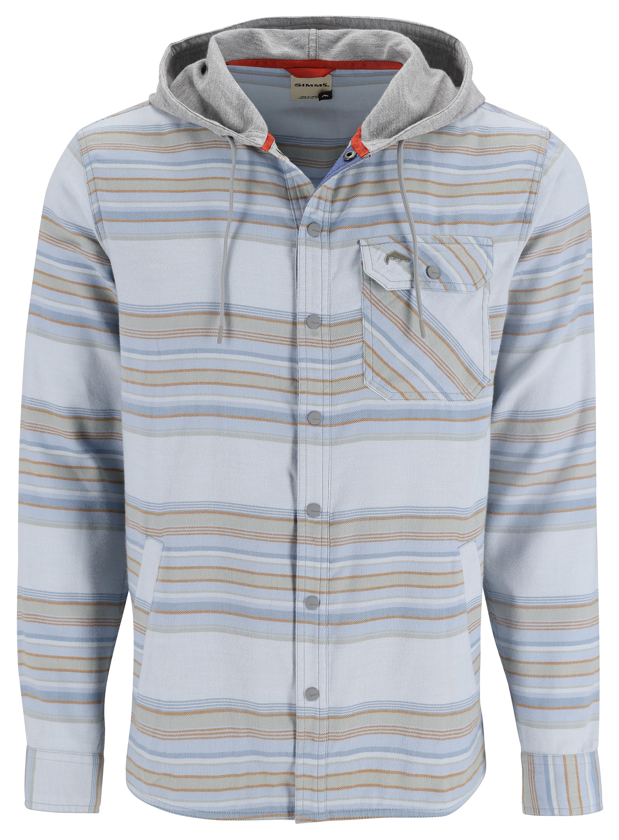 Image of Simms Santee Flannel Long-Sleeve Hoodie for Men - White/Pale Pine Blanket Stripe - M