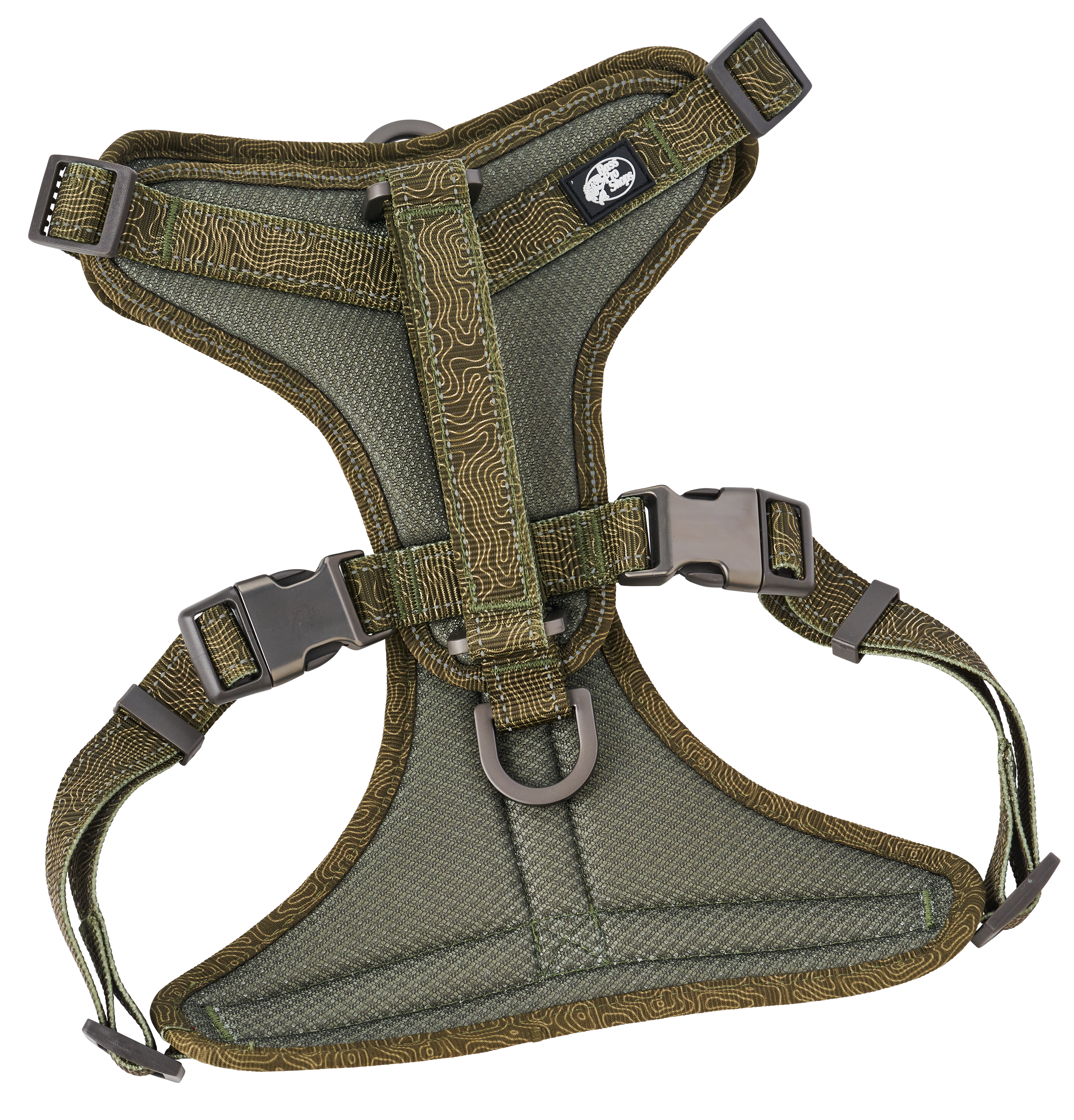 Image of "Bass Pro Shops Topographical Print Dog Harness - Green - 12"" x 17.3"" x 2"""