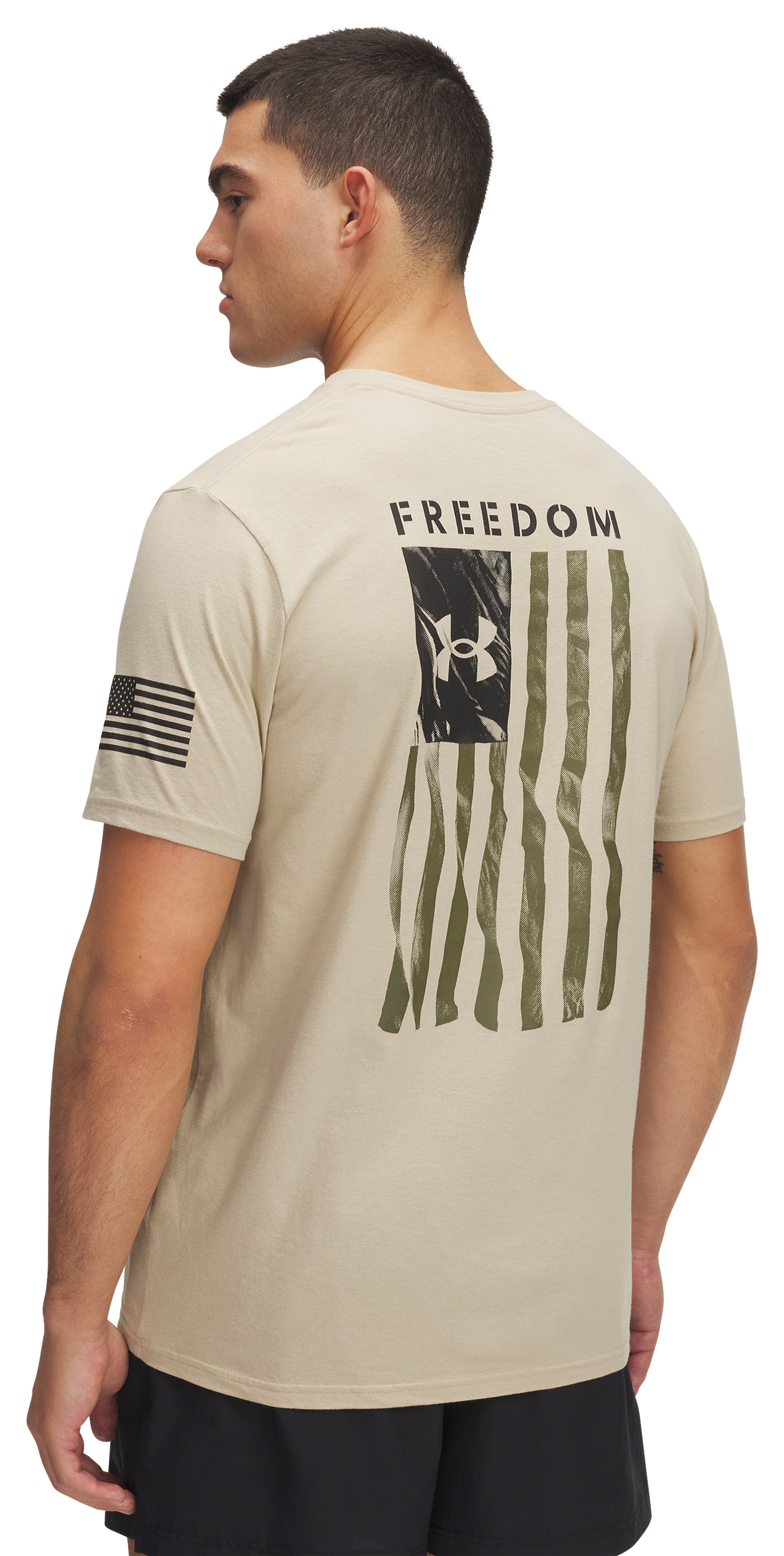 Image of Under Armour Freedom Flag Graphic Short-Sleeve T-Shirt for Men - Desert Sand - 2XL
