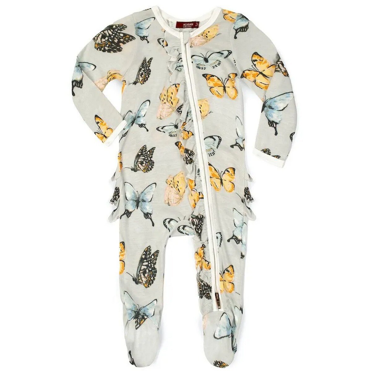 Image of Milkbarn Bamboo Ruffle Zipper Footed Romper