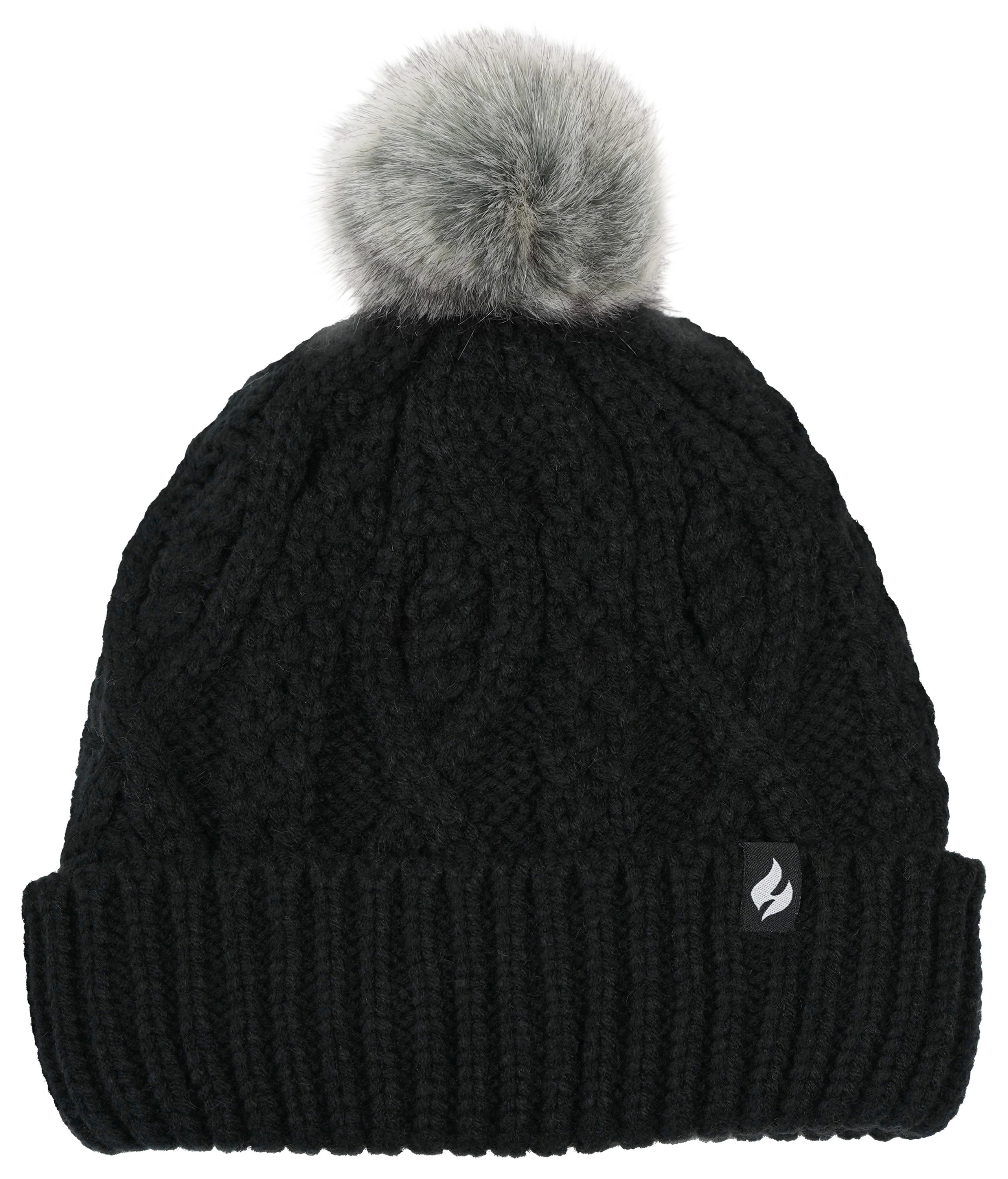 Image of Heat Holders Brina Cable Knit Pom-Pom Beanie Hat for Ladies - Black