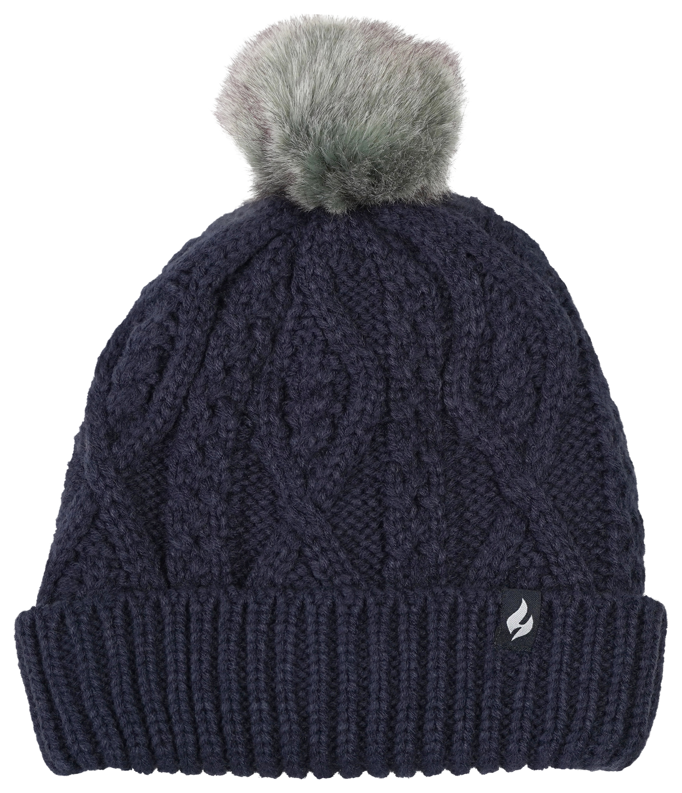 Image of Heat Holders Brina Cable Knit Pom-Pom Beanie Hat for Ladies - Navy